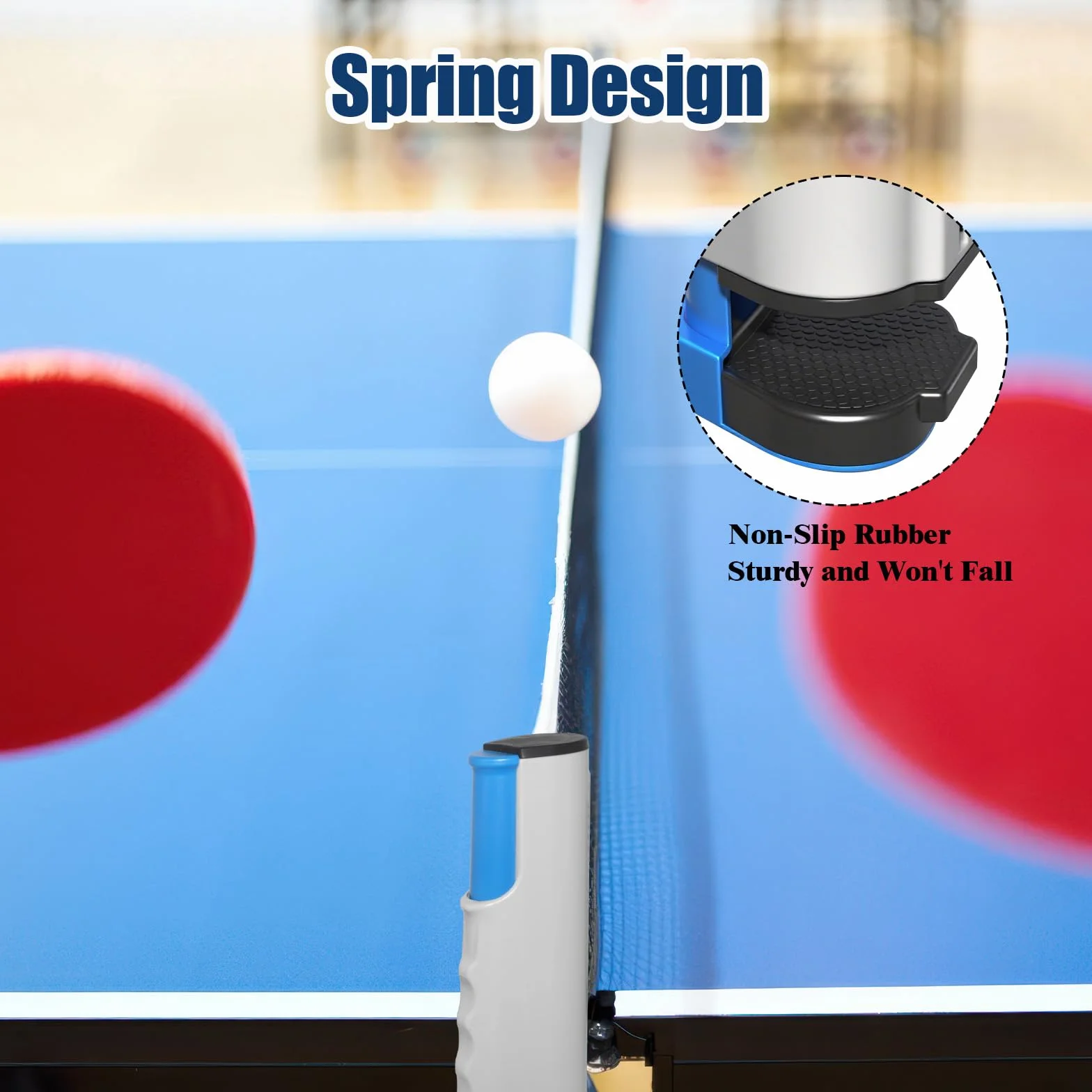 Red de Ping Pong Retráctil Portátil, Extensible hasta 170 cm, para Exterior e Interior, Azul Grisáceo