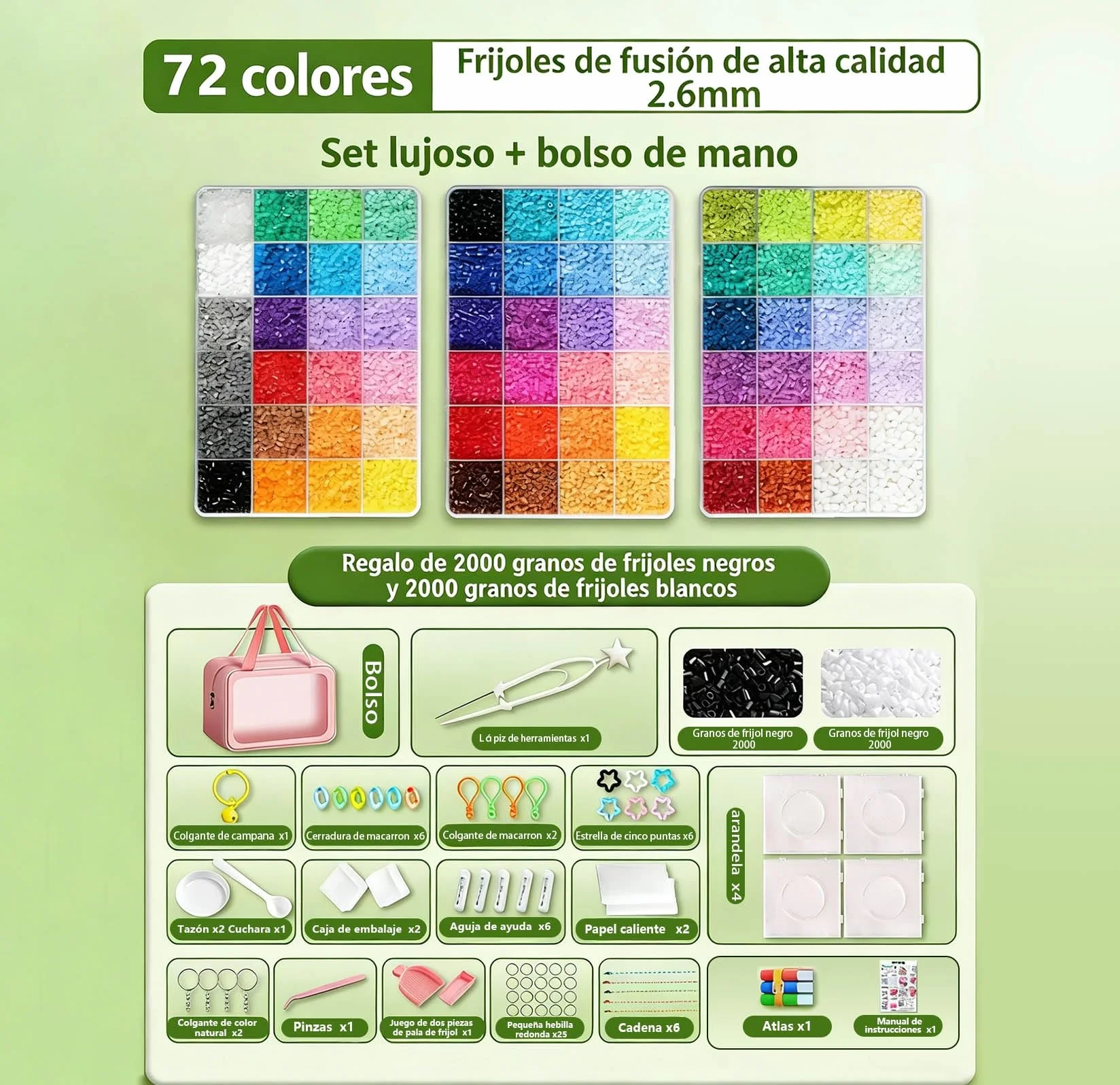 29000 Piezas Cuentas para Planchar 2.6mm, 72 Colores 70 Patrones, Kit Manualidades Hama Beads Mini para Niñas Niños Adultos, Set Completo con Papel de Planchar y Plantillas, Regalo Cumpleaños
