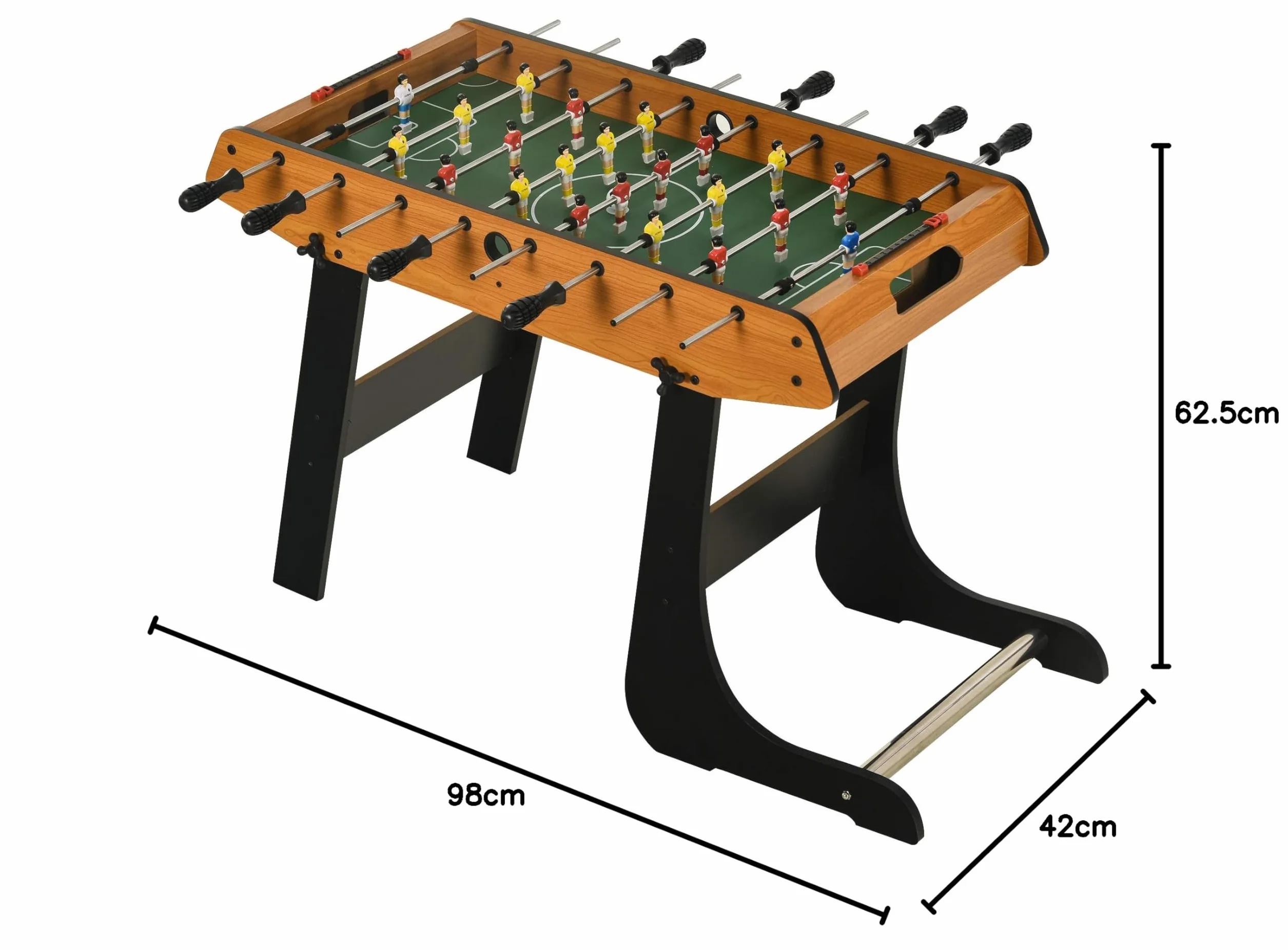 HOMCOM Futbolín Plegable, Juego de Mesa de Fútbol con 22 Jugadores y 2 Contadores, Futbolín para Niños y Adultos, 98x42x62,5 cm, Negro y Natural