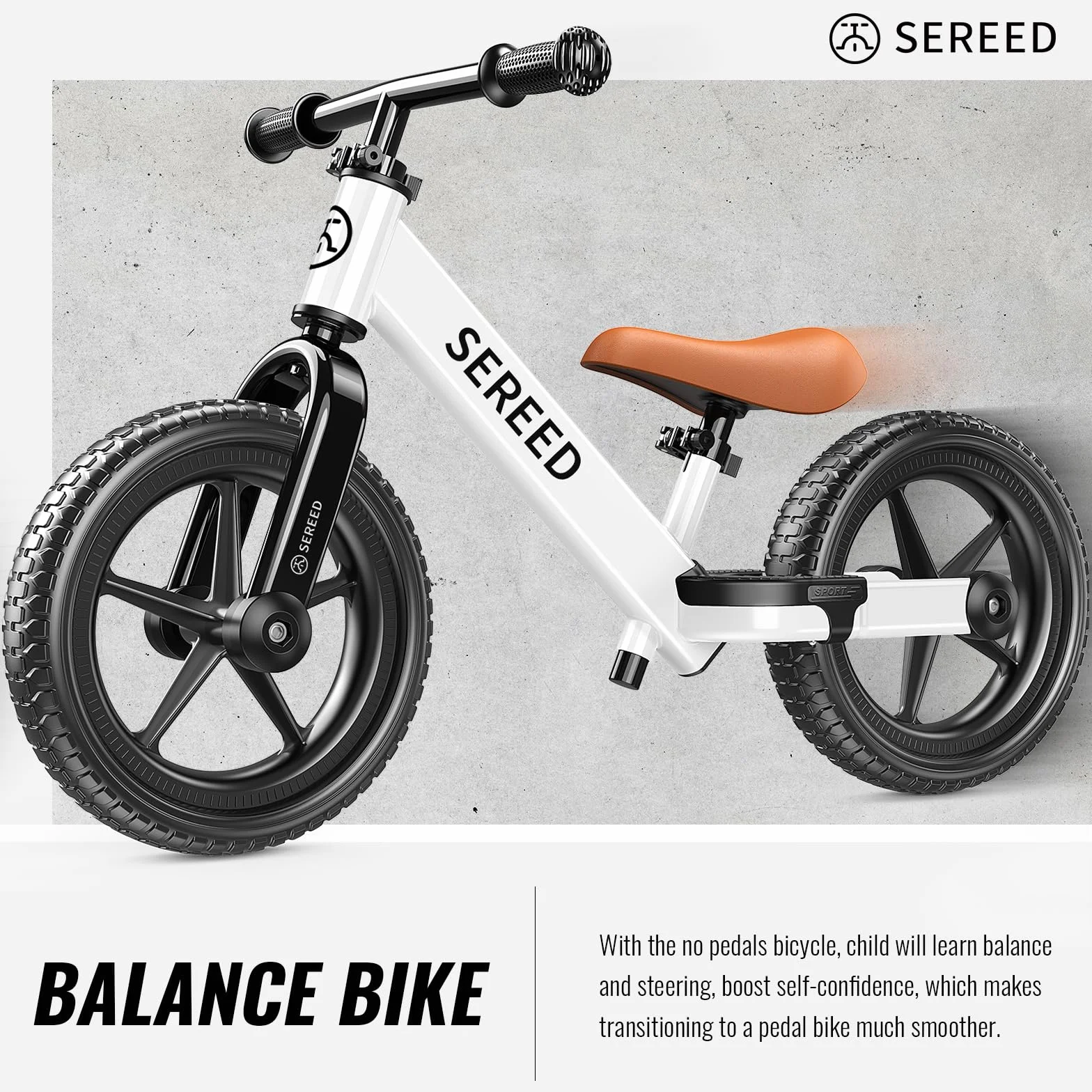 SEREED Bicicleta sin Pedales para Niños de 2 años, Bicicleta sin Pedales para Niños de 2 a 5 años, Ajuste sin Herramientas, Placa Personalizable con Pegatinas