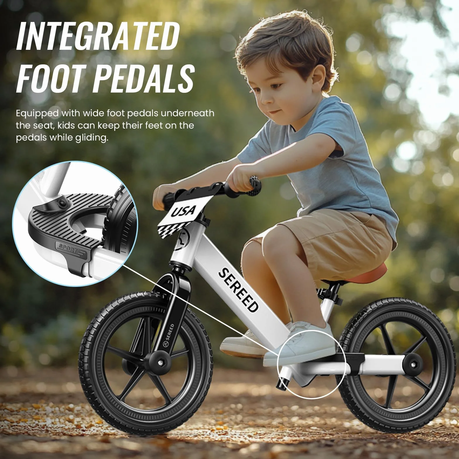 SEREED Bicicleta sin Pedales para Niños de 2 años, Bicicleta sin Pedales para Niños de 2 a 5 años, Ajuste sin Herramientas, Placa Personalizable con Pegatinas
