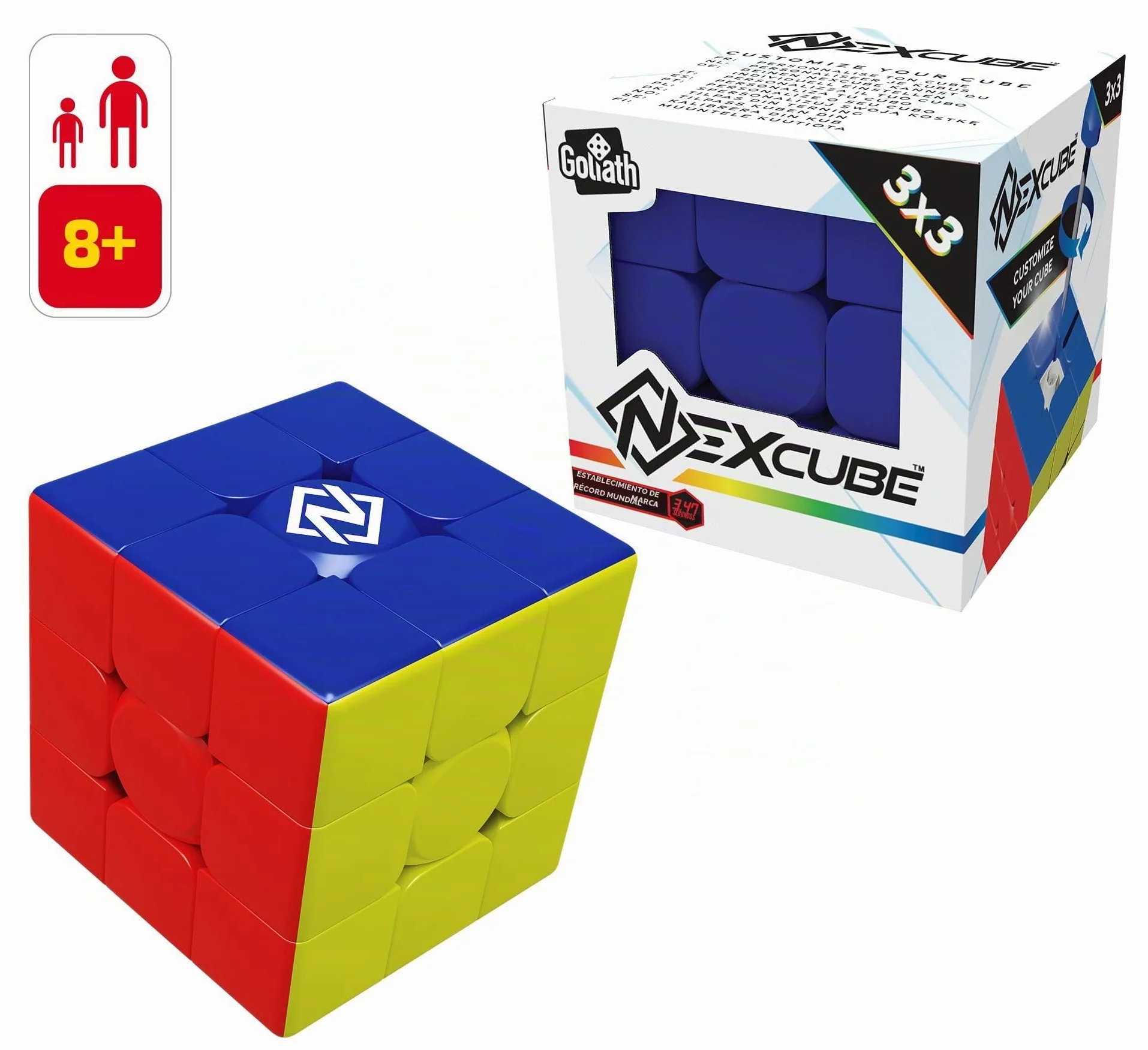Nexcube 3x3 Clásico. El Cubo para Speedcubers. Máxima Velocidad. Sin Pegatinas. Con posicionamiento preciso y sistema de doble ajuste, multicolor