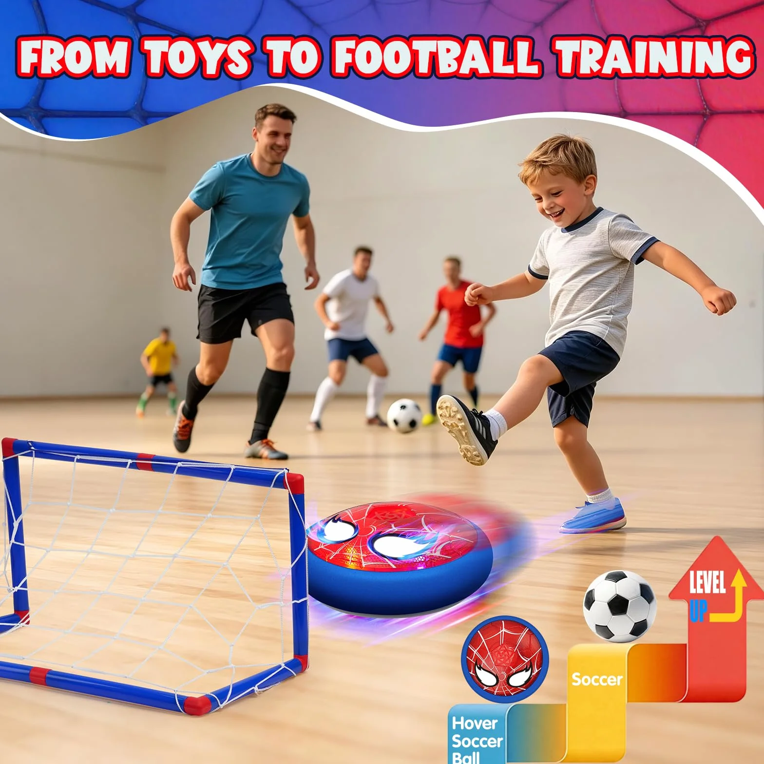 Balon Futbol Juguetes Niños 4 5 6 7 8 9 10 Años, Pelota Futbol Niño con Ojos Brillantes & 2* Porterias, Juegos de Balón Fútbol Flotante para Niños-Regalo Ideal para Niños de 3 a 12 Años
