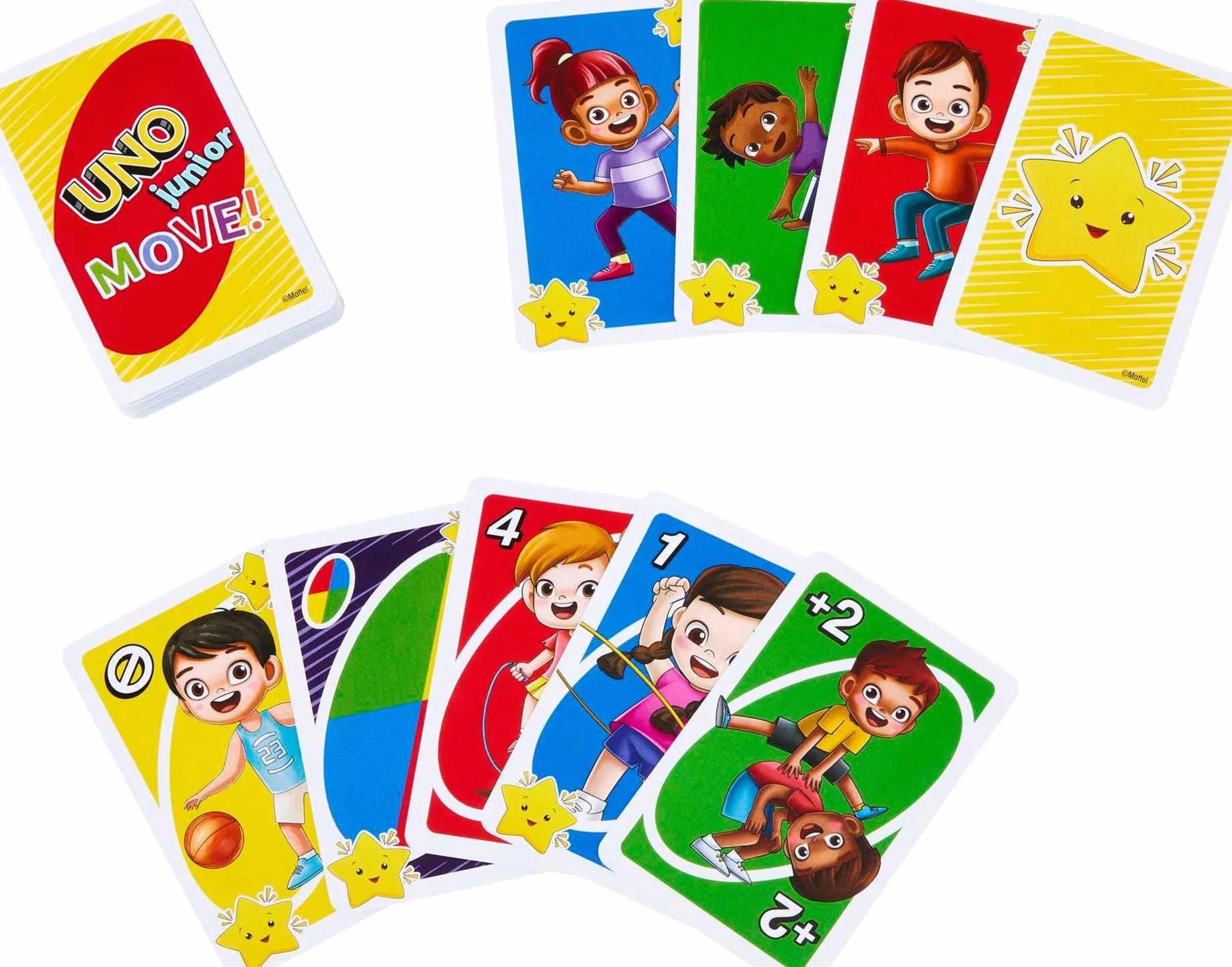Mattel Games UNO Junior Move! Juego de Cartas con Tres Niveles para Jugar, Juego de Mesa +3 años (Mattel HNN03)