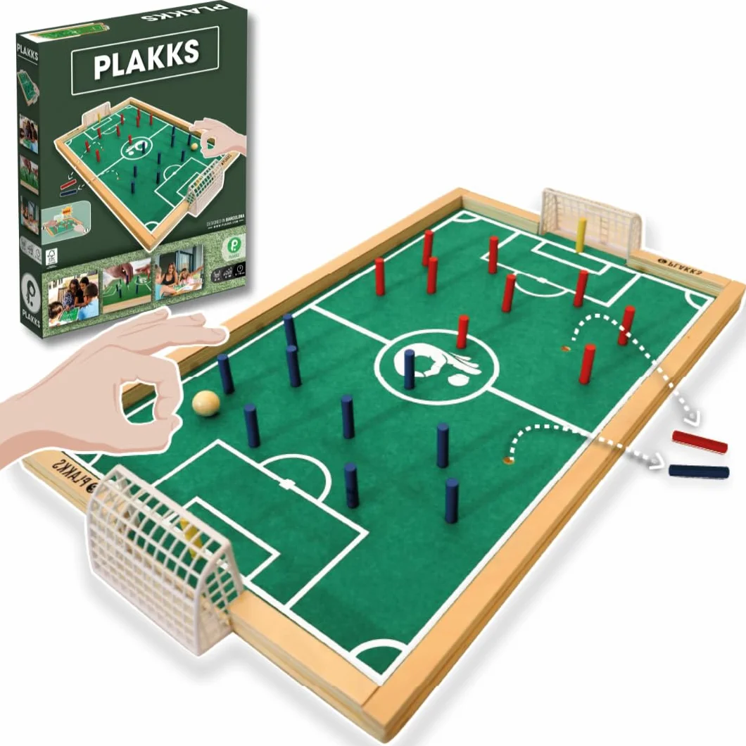PLAKKS | Juego de Mesa de Fútbol | De 3 a 99 Años | 2 a 4 Jugadores | para Niños y Adultos | Juego de Madera | Juego de Habilidad | para Toda la Familia | Futbolín de Mesa