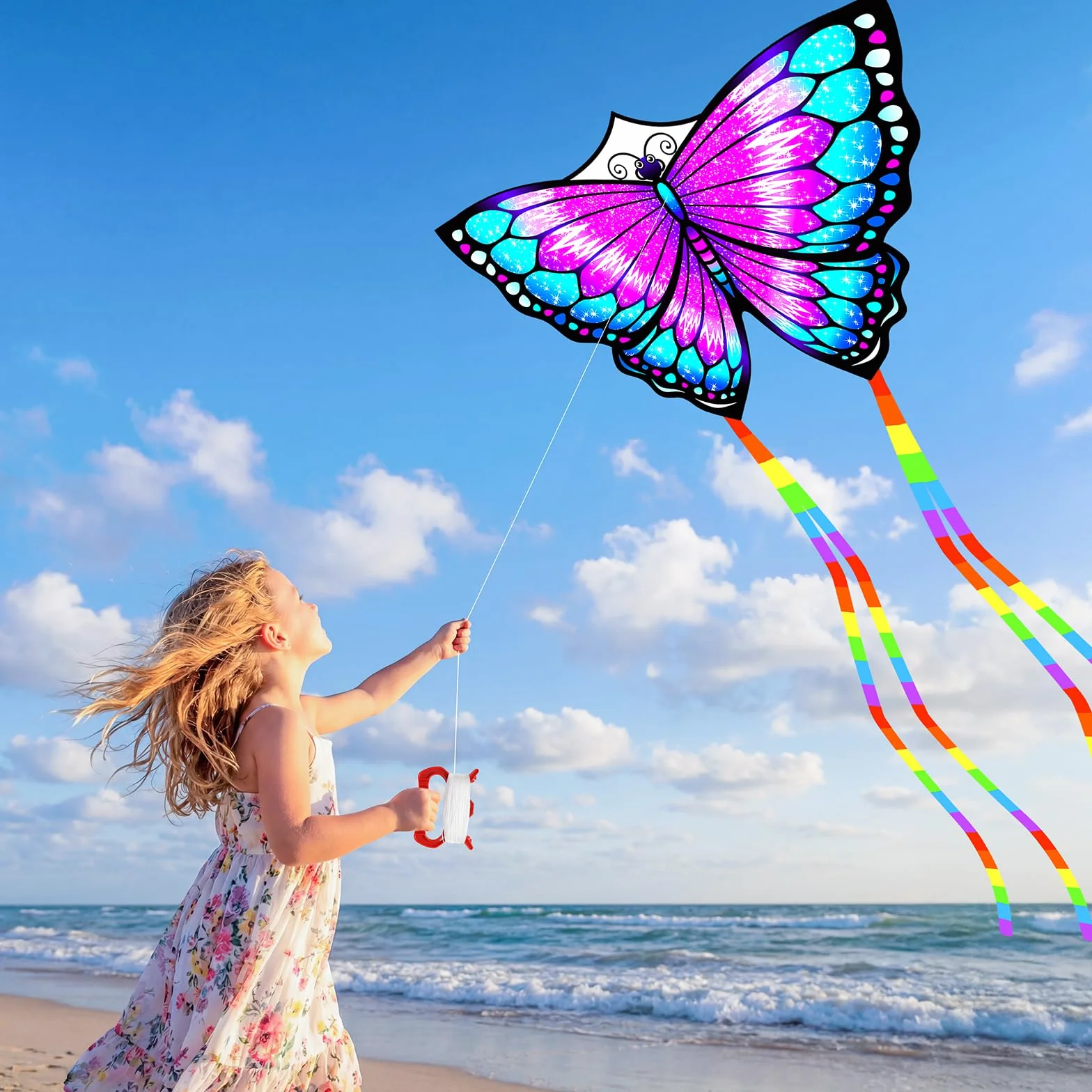 Gran Cometa de Mariposa, Fácil Volar y Montar, Cometas para Niños con Ola Larga para Niños y Adultos Principiantes, para Playa, Viaje, Juegos al Aire Libre