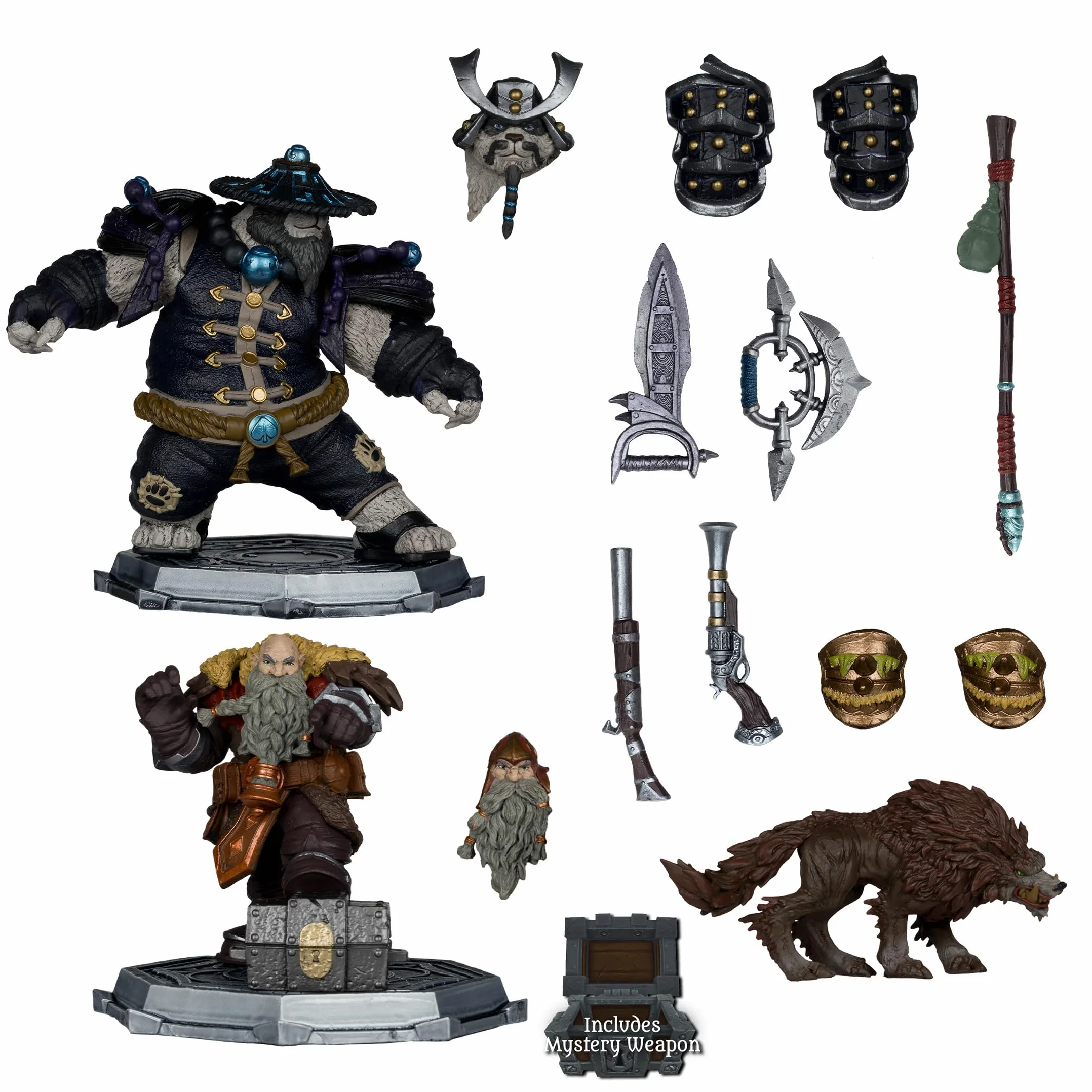 McFarlane Toys - World of Warcraft Dwarf Hunter: Beastmaster & Marksman and Pandaren: Monk & Rogue Figura Posada a Escala 1:12 de Lujo, 2 Unidades, Etiqueta Dorada
