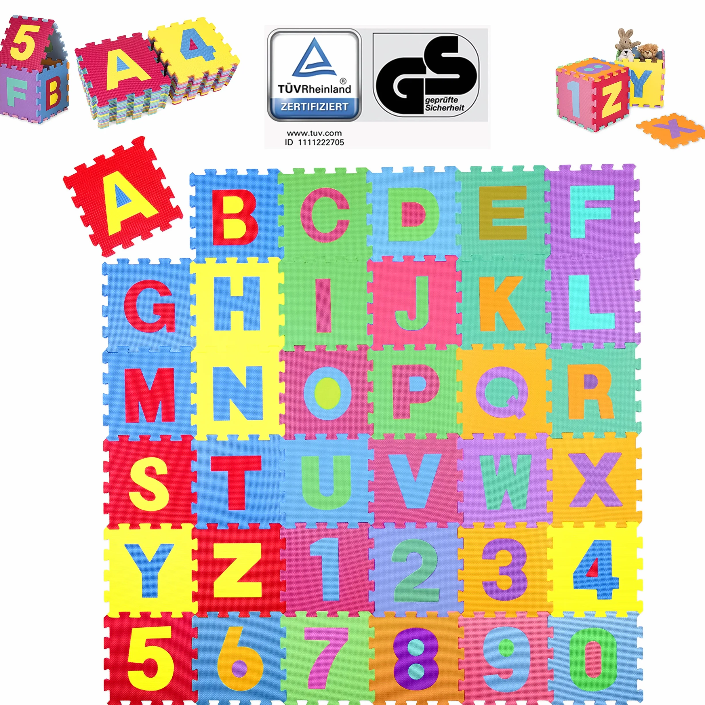 KIDUKU Alfombra Puzle para Niños 36 Piezas EVA con Números y Letras 31,5x31,5 cm