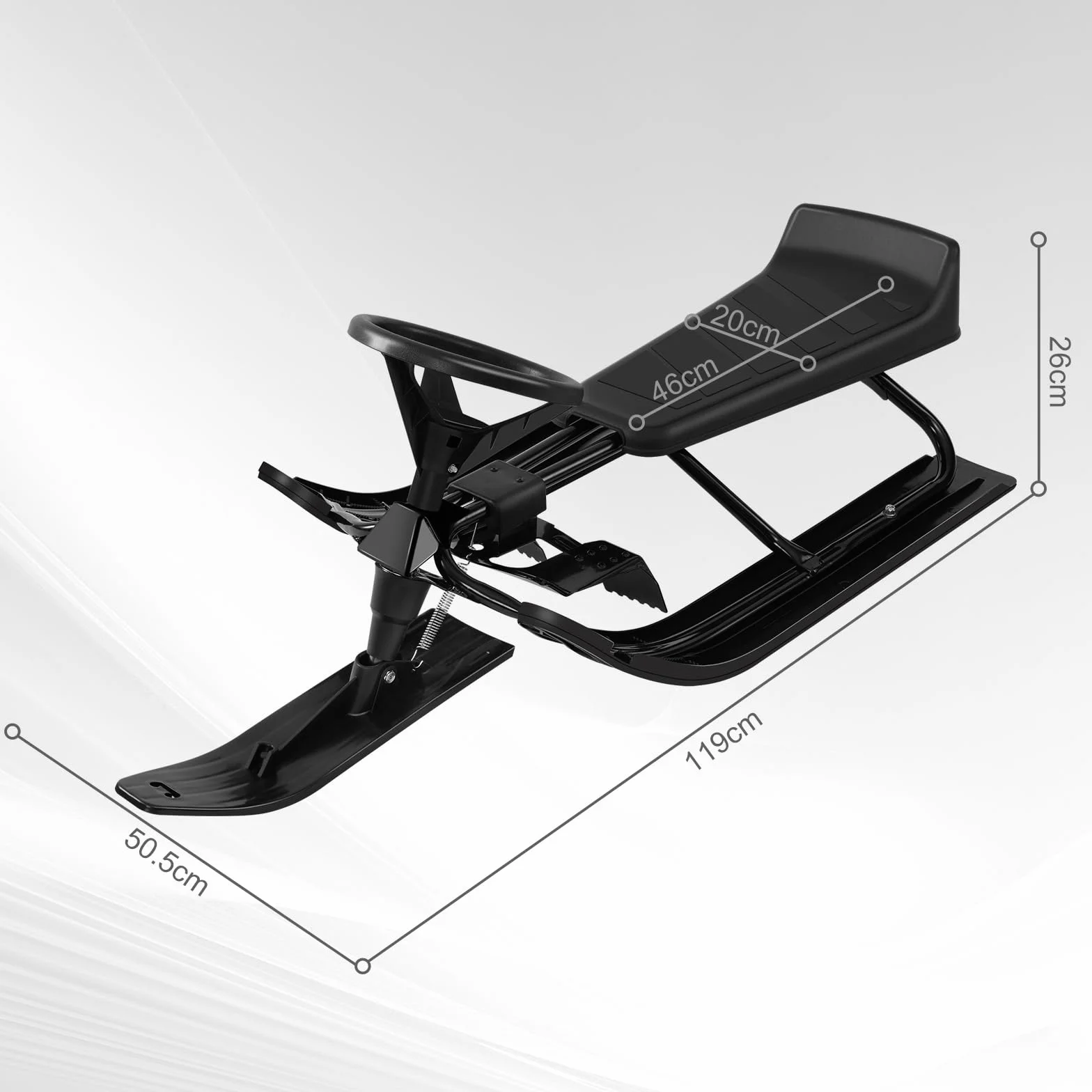 Laneetal Trineo de Dirección con Volante, Esquí Infantil con Asiento y Cuerda de Remolque, Estructura de Metal, Trineos para Niños y Jóvenes, Trineo de Patín con Resorte de Suspensión, Freno de Pie