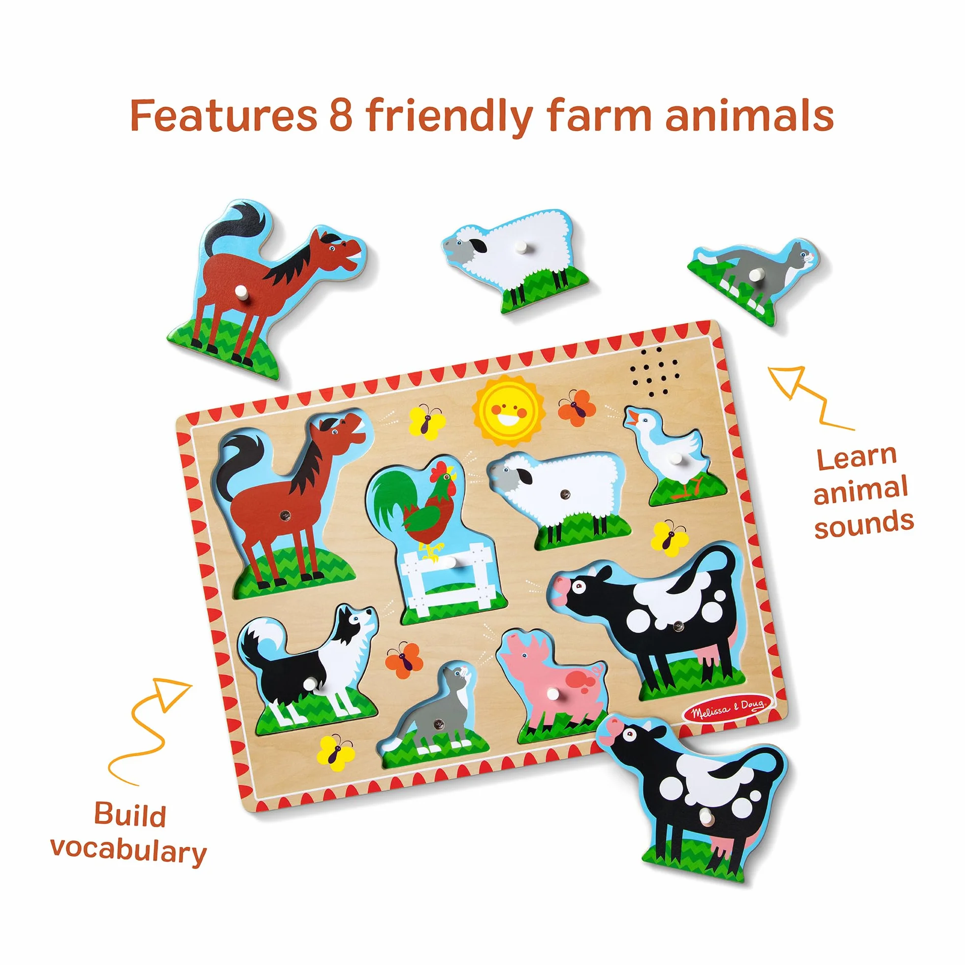 MELISSA & DOUG Puzzle 2 Años Animales de la Granja con Sonidos, Rompecabezas de Madera Niños 2 Años+