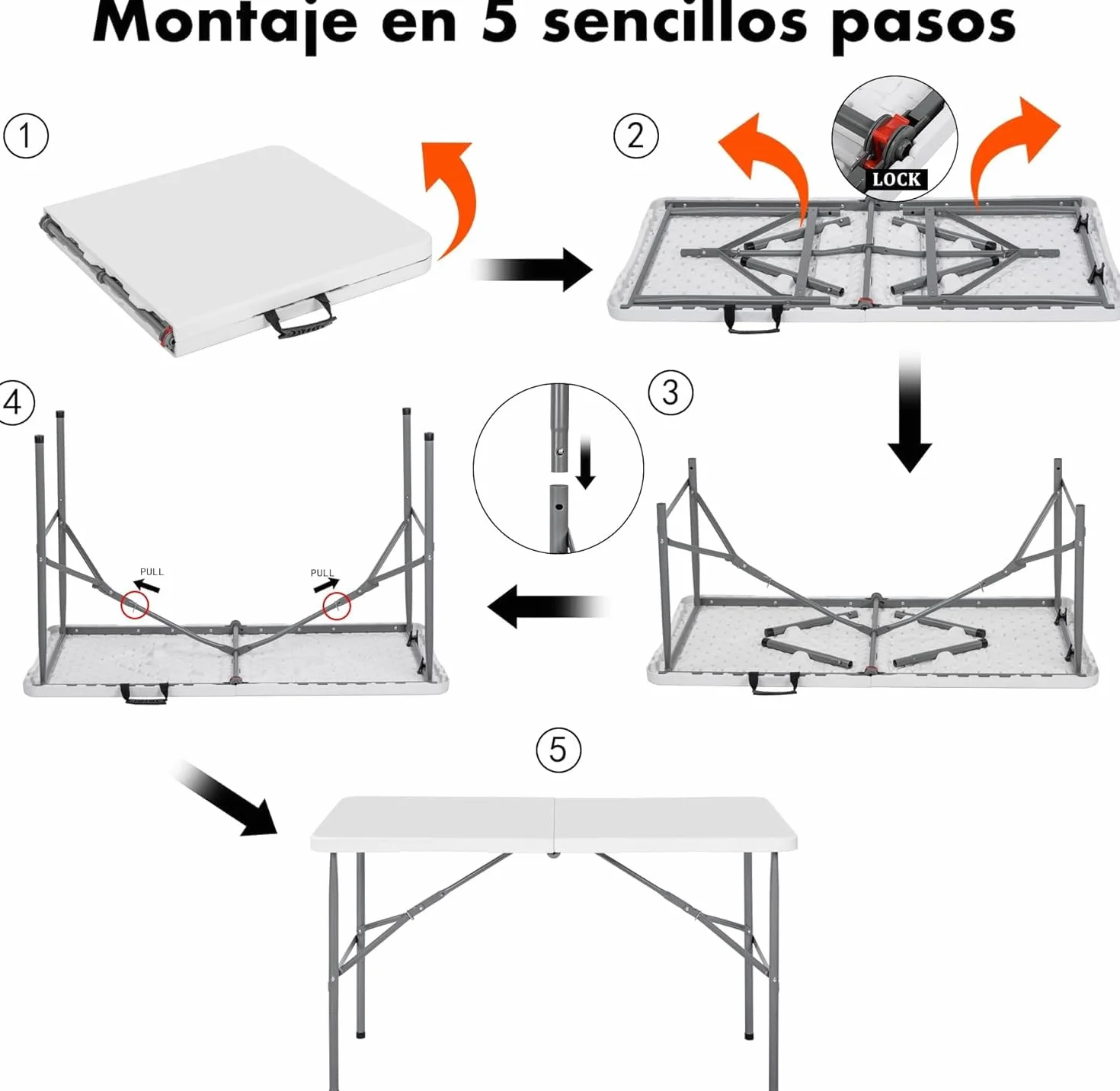 Mesa plegable camping portátil rectangular 122x61cm 120kg blanca