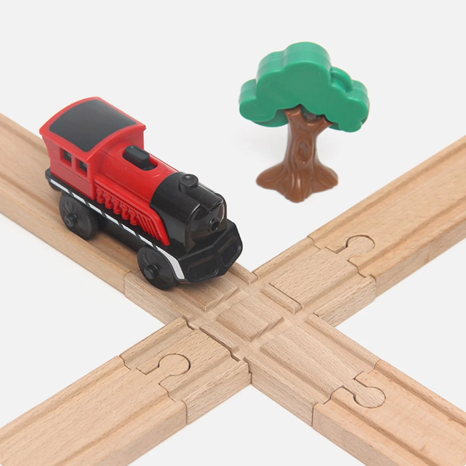 Juego de 33 rieles de ferrocarril de madera - Con riel en S, cruce y clavijas - Compatible con marcas de ferrocarril - Rieles de madera para niños de 3 años en adelante (33 piezas)