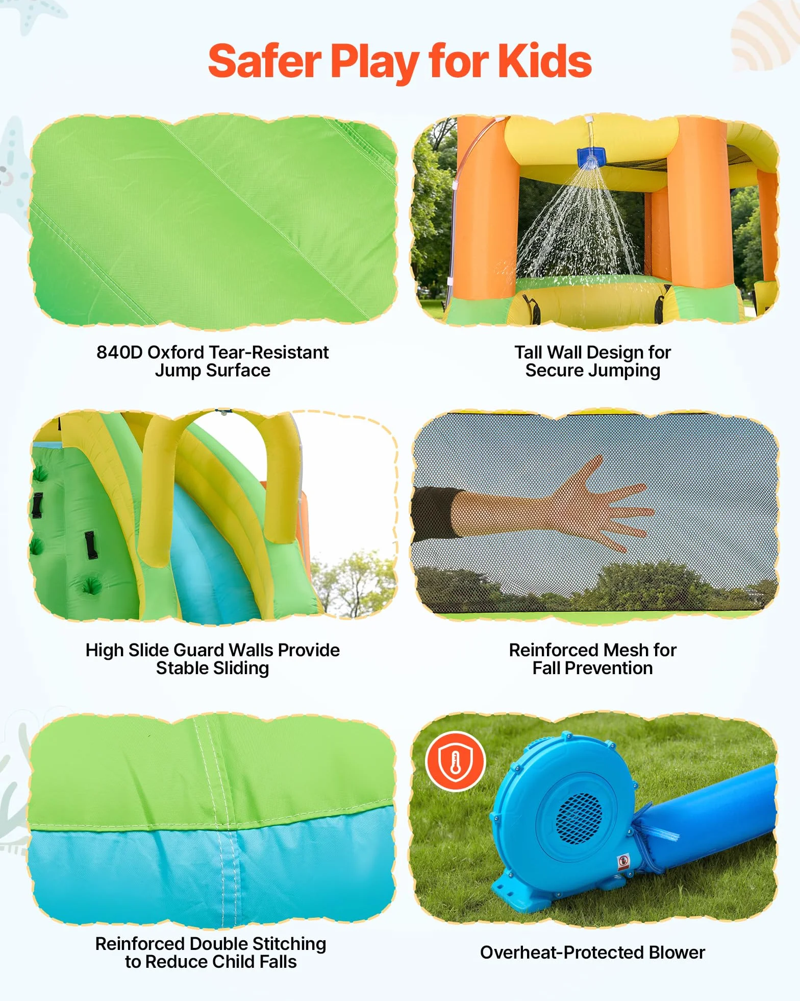 VEVOR Castillo Hinchable con Soplador 405 x 347 x 255 cm, Parque Infantil Inflable con 2 Toboganes Acuáticos, Piscina de Chapoteo, Muro de Escalada y Zona de Rebote para 3 a 4 Niños de 3 a 8 Años