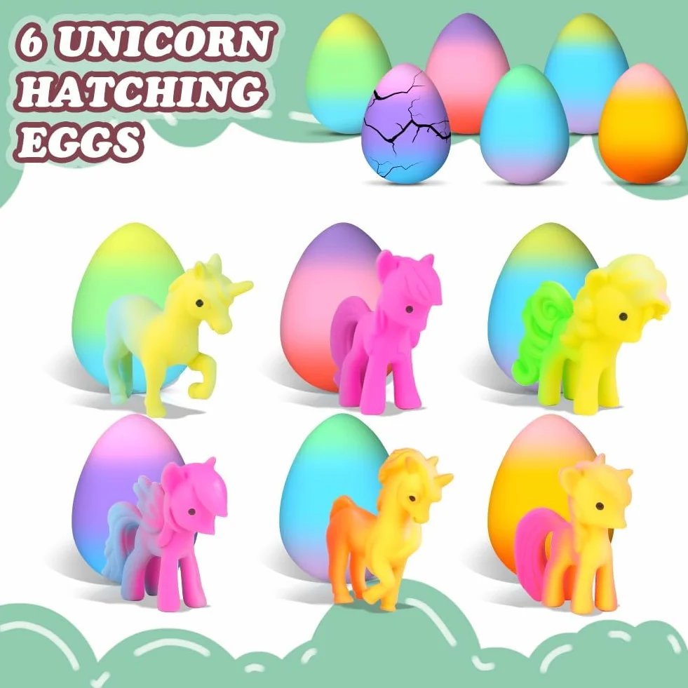 Unicornio Eclosionando Huevos Arcoíris, 6 Huevo de Unicornio Juguete para incubar en Agua, Caja Sorpresa para Eclosión Mágica para Niños Niñas Regalos para Cumpleaños Pascua