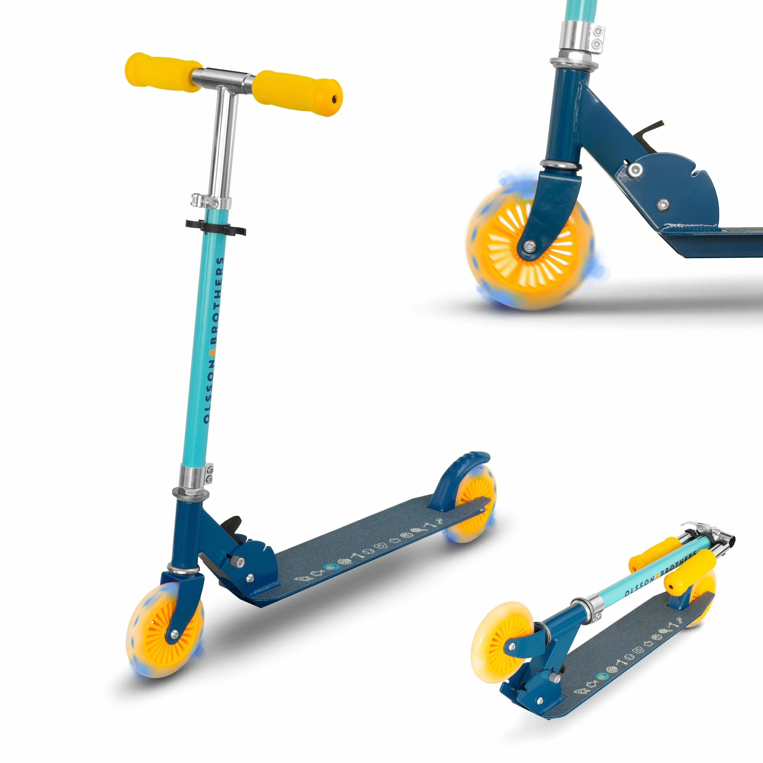 Patinete Niño con Luces LED OLSSON Rocket - Manillar Altura Regulable (70-87cm) con Giro 360º - Ruedas PU 120mm con Luces LED - Rodamientos ABEC 7 - Freno Trasero - Plegable