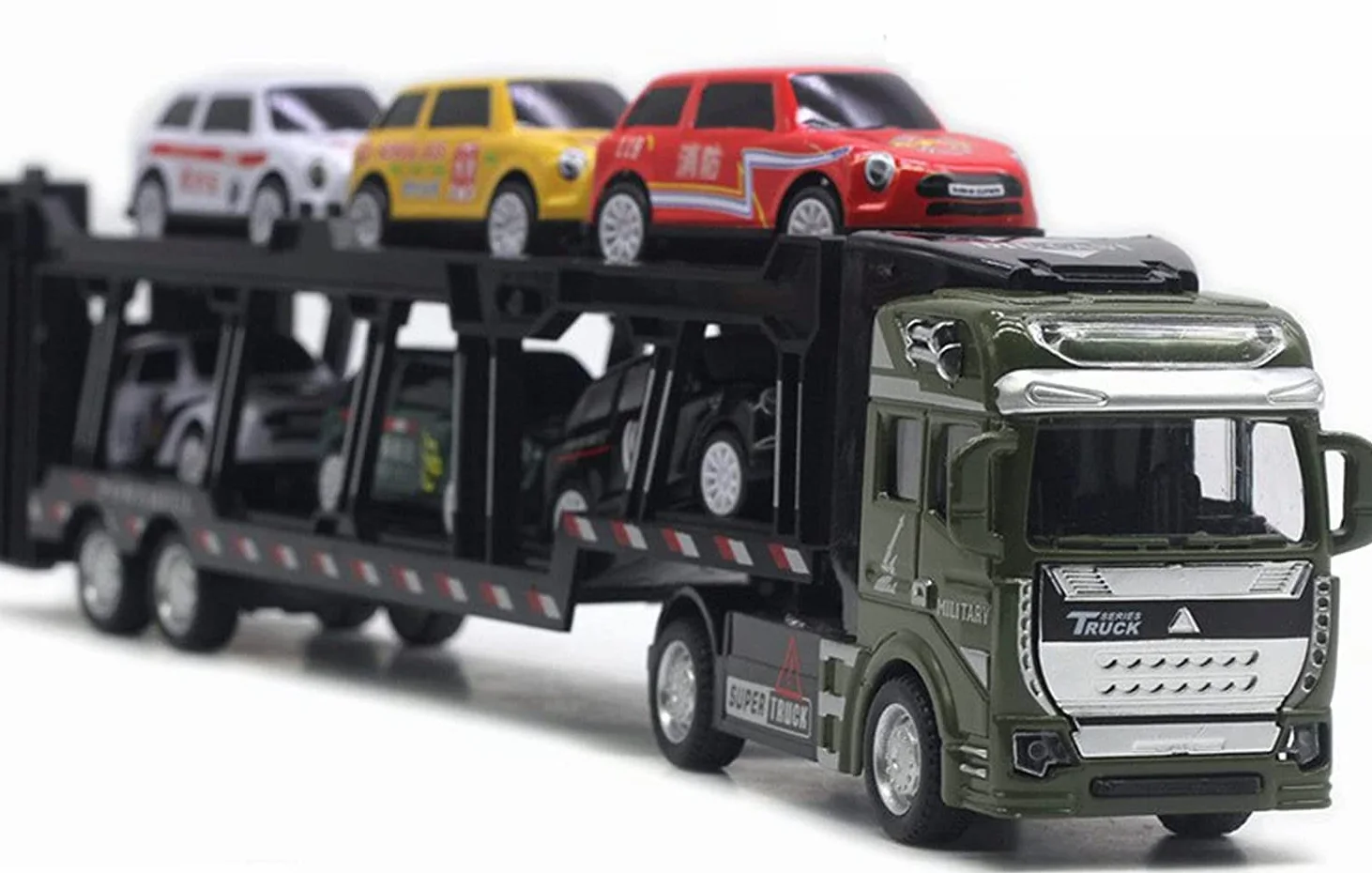 WangXLDD Transportador de Coches de aleación de Doble Capa Plano Grande Tractor camión de Juguete para niños Portador de Coche Modelo niño Regalo de cumpleaños (con 6 Coches extraíbles) (Green)