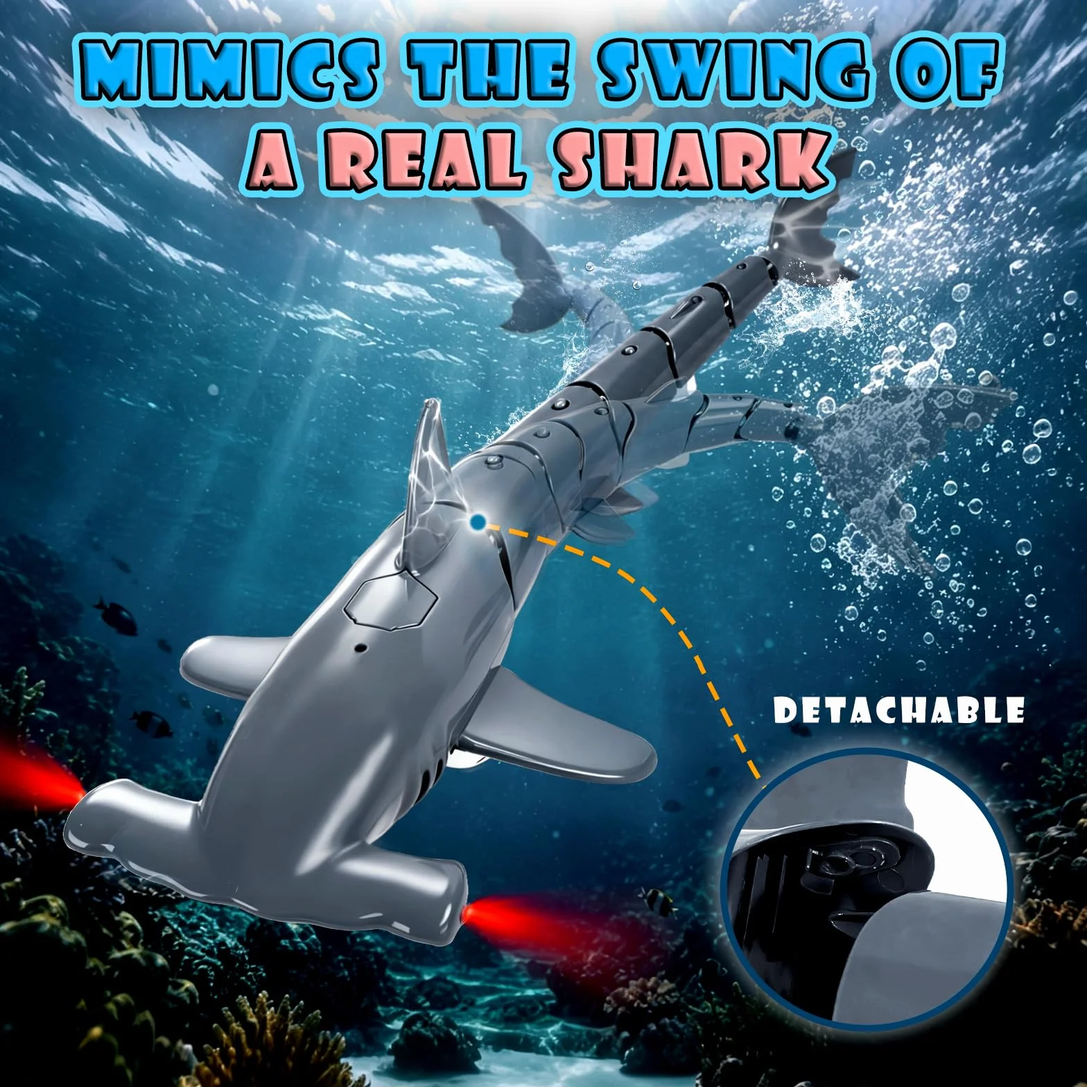Tiburon Teledirigido Submersible, Tiburon Submarino Juguete 2.4GHz RC Tiburón con Luces LED para Piscinas, Lagos y Bañeras (Gris)