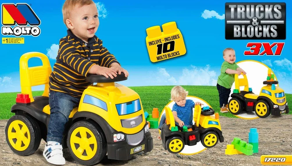 MOLTO | Correpasillos 3 en 1 con Juego de Bloques | Corre Pasillos Todoterreno | Juguetes Infantiles Seguros y Resistentes | Fomenta el Desarrollo de Niños y Niñas | +10 Meses
