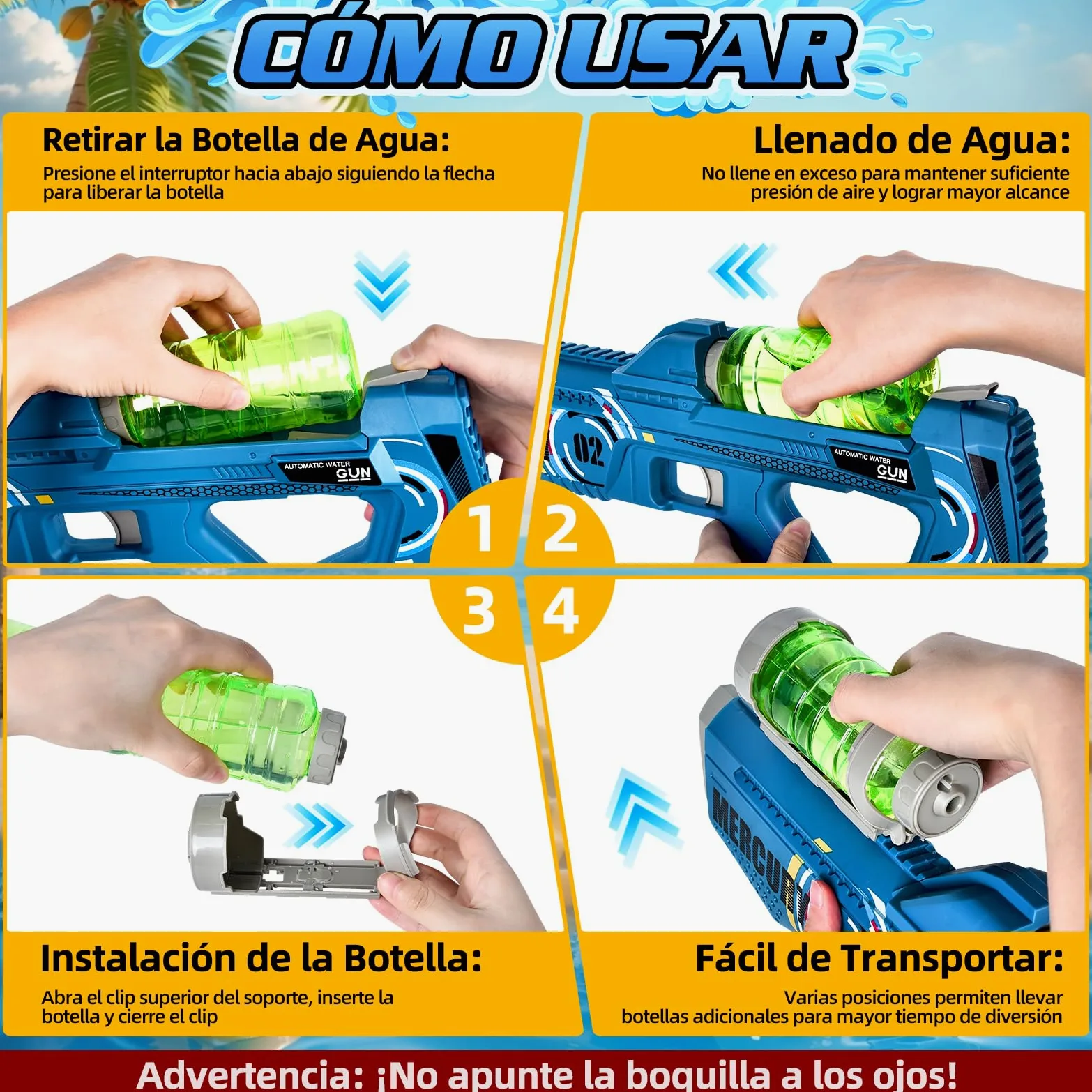 FORMIZON Pistola de Agua Eléctrica, Pistola de Agua de Largo Alcance con Luces y Efectos Musicales, Pistolas de Agua Automática para Niños y Adultos Verano, Playa, Piscina