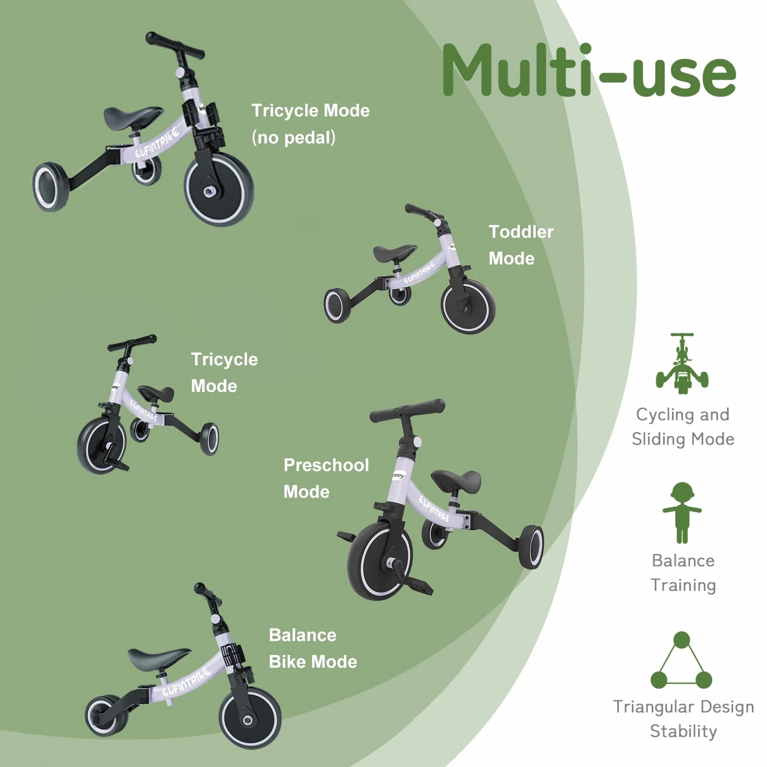 besrey Triciclos para Niños, 5 en 1 Una Bici Multifunción, Adecuado para niños de 1-4 años,Triciclo,Bicicleta,Carro de Equilibrio,Caminante, Altura del Asiento Regulable
