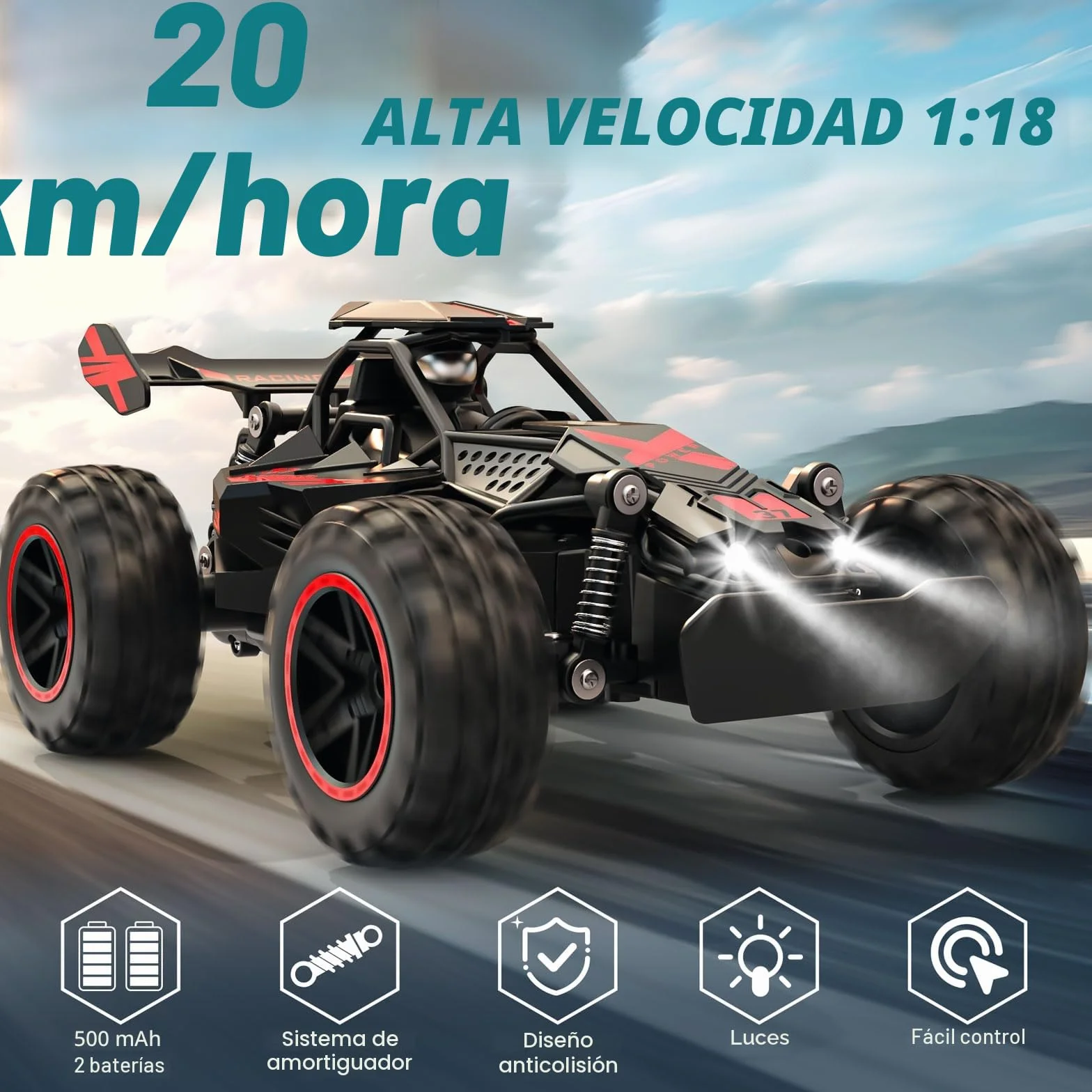 ACAMMZAR Coche Teledirigido para Niños, 1:18 20+KM/H Off Road Monster RC Truck, Control Remoto RC Coche para Años y Adultos, Rojo