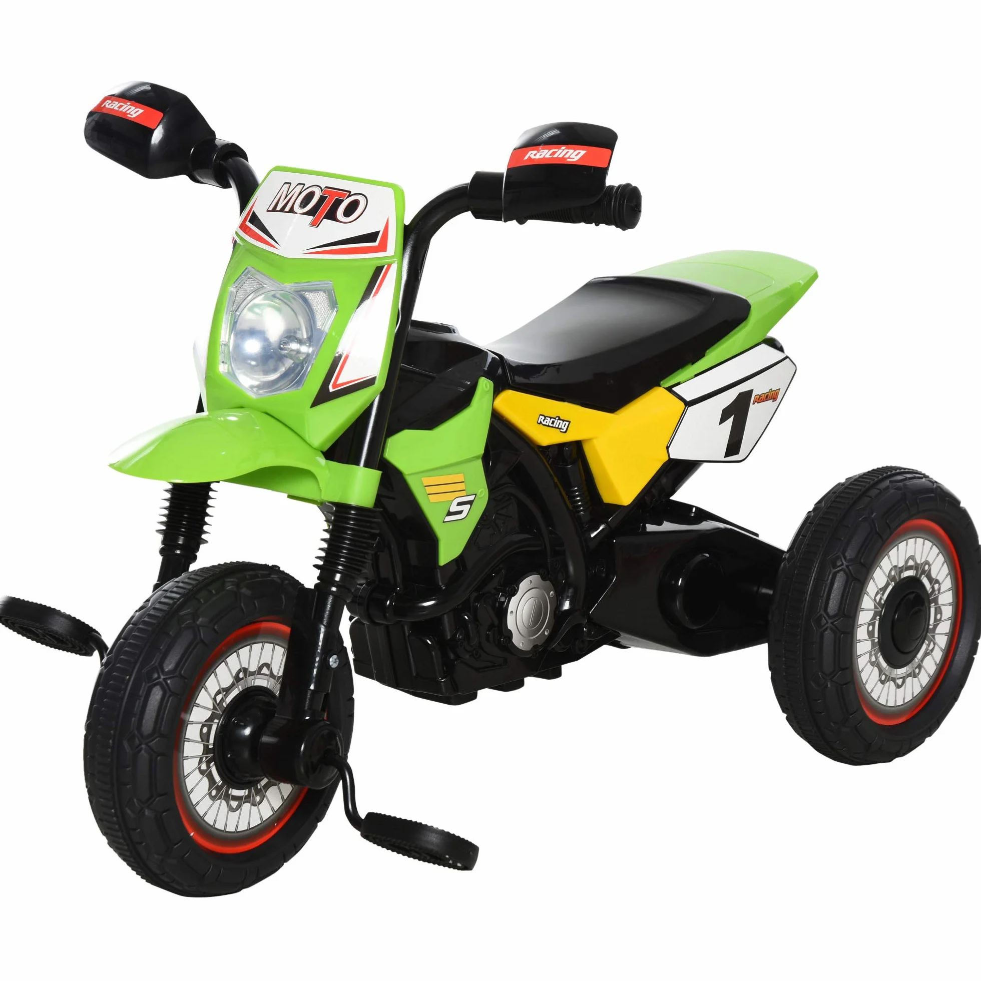 HOMCOM Moto Correpasillos para Niños de 18-36 Meses Triciclo para Niños Triciclo Infantil con 3 Ruedas Luces y Músicas Carga 20 kg 71x40x51 cm Verde