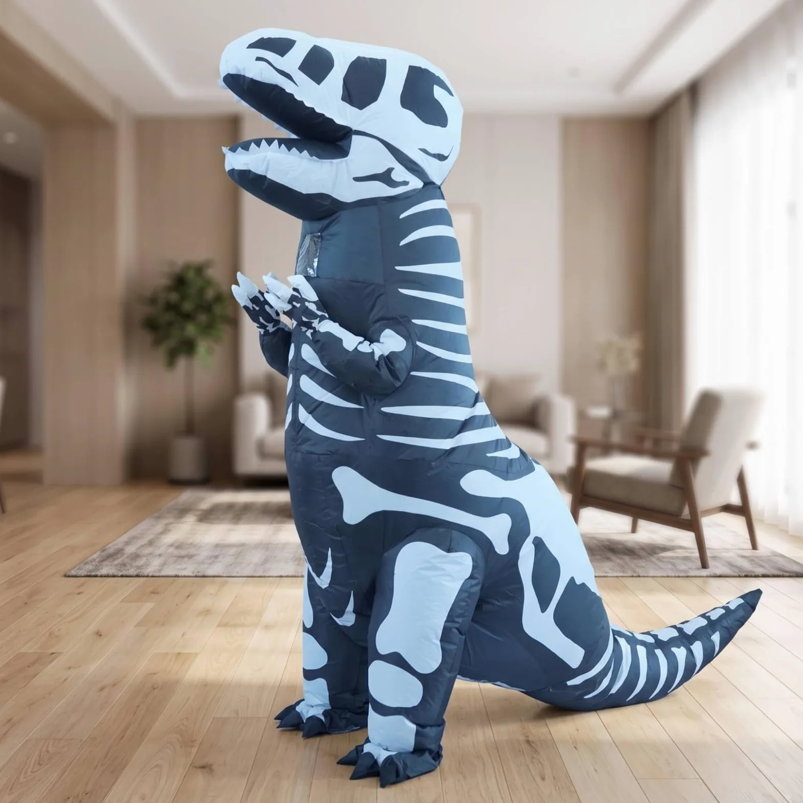 LOVIVER Disfraz de Dinosaurio Inflable para Adulto Traje de Esqueleto Hinchable con Huesos Impresos Silueta Grande Ligero y Cómodo Adecuado para Fiestas Temáticas Cosplay Espectáculos