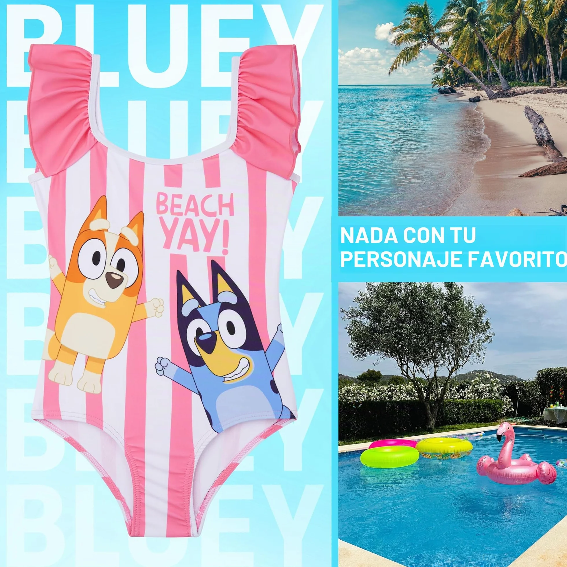 Bañador Niña Una Pieza Paw Patrol Skye Everest Bluey Bingo con Volantes UPF 50+ Traje de Baño Verano