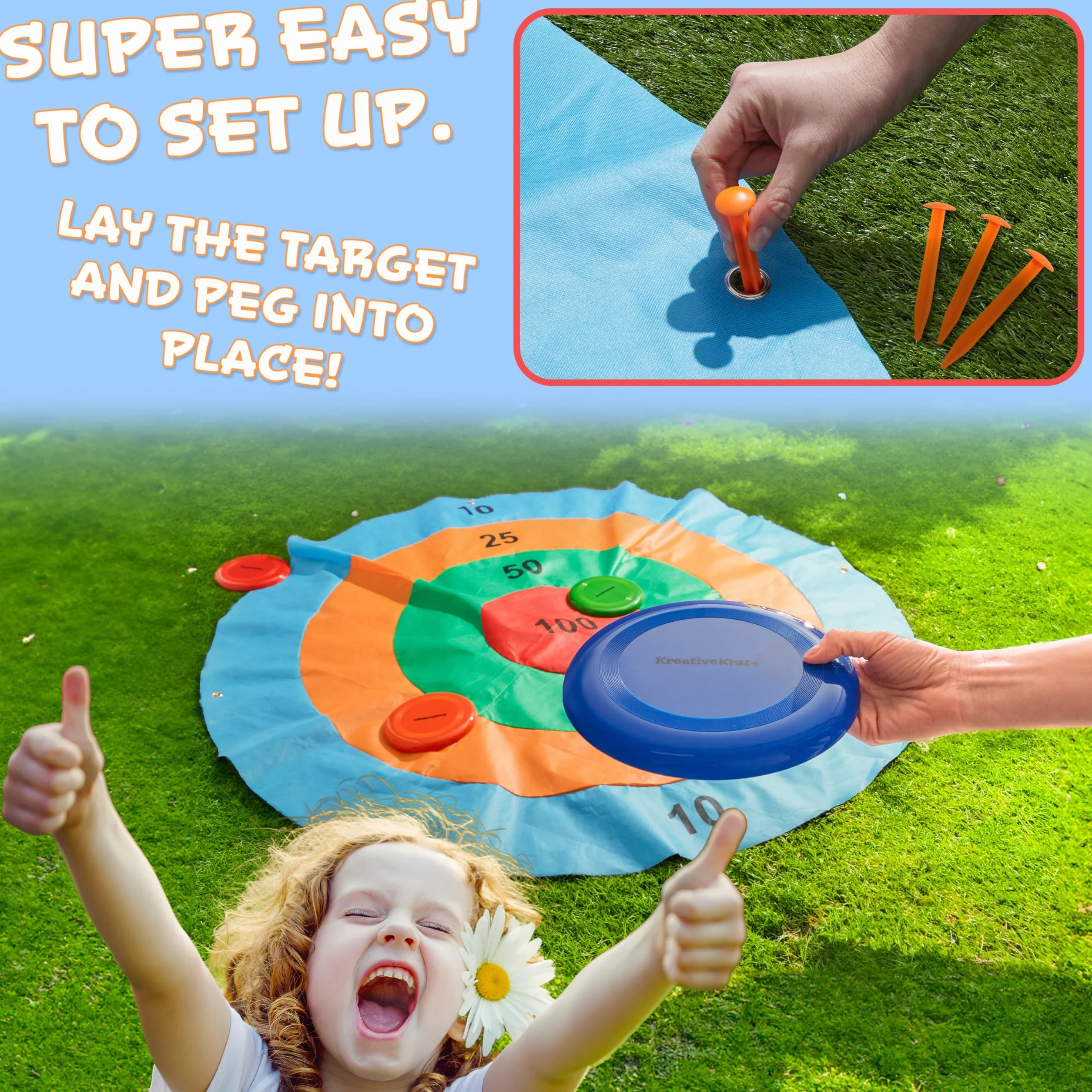 KreativeKraft Juegos Infantiles Juegos Exterior Niños Familia Adultos para Fiesta Cumpleaños Jardin Aire Libre Sacos para Carreras Ring Toss Game (Disc Toss)