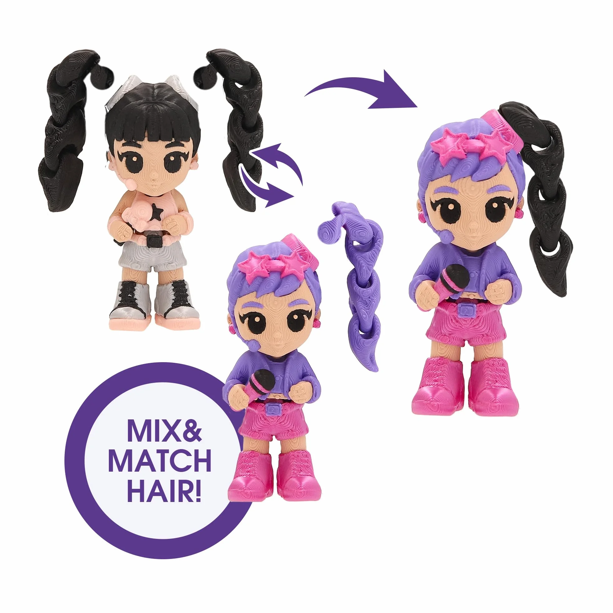 K-POP IDOL PALZ 3D Pack de 3 Yura, Nari, Yuni Figuras Coleccionables Altamente Articuladas con Cabello Intercambiable Juguete para Niños a Partir de 3 Años