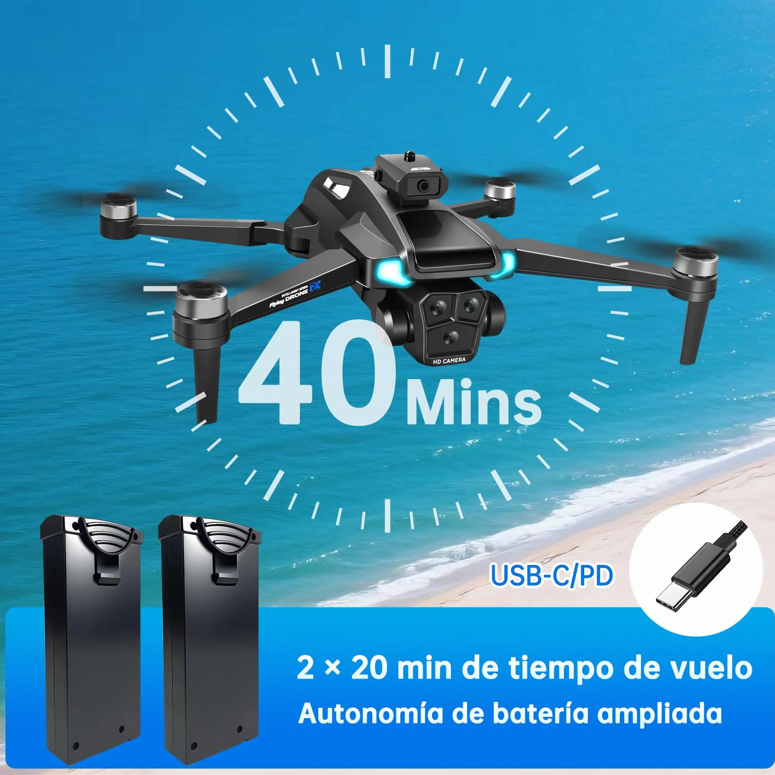 Dron con 4K HD Cámara para Adultos y Principiantes, 40+ min de Vuelo (2 Baterías),Mini Quadcopter RC Plegable WIFI con Motor Sin Escobillas, Doble Cámara, Selfies con Gestos