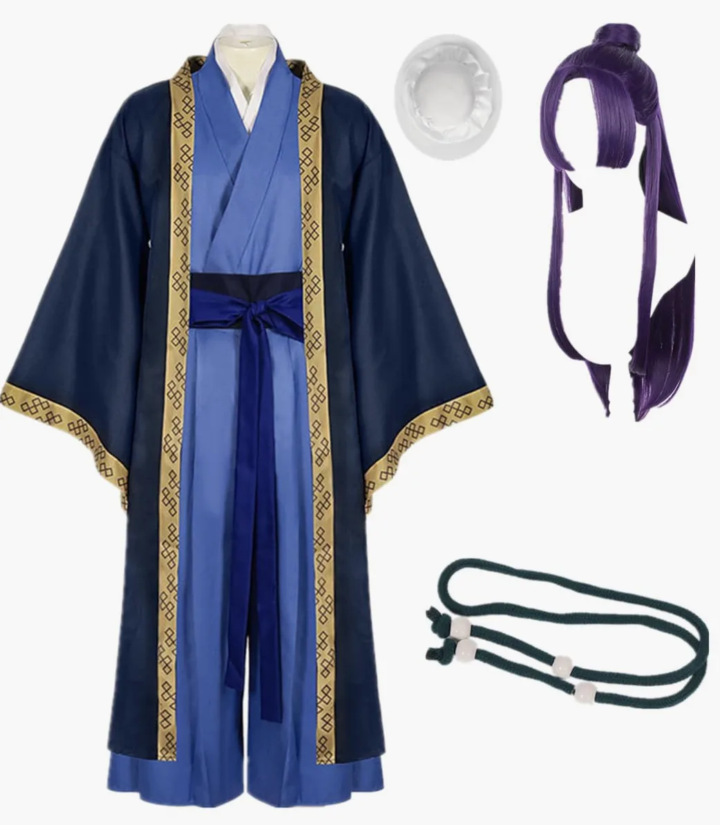 Disfraz de anime Jinshi de talla americana, traje de fiesta azul para hombre