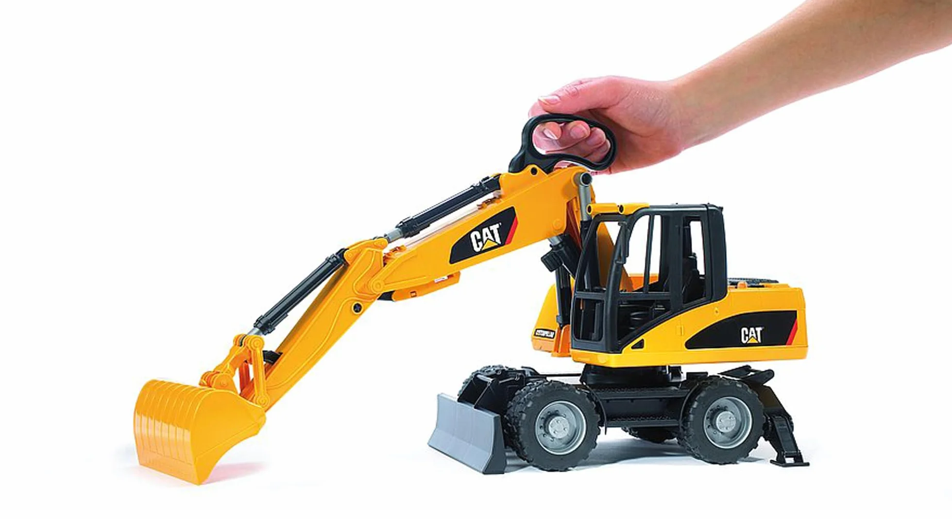 bruder 02445 - Excavadora de ruedas Cat - 1:16 Obra, Vehículo de construcción, Excavadora de cuchara, Trabajador, bworld, Máquina de construcción, Juguete