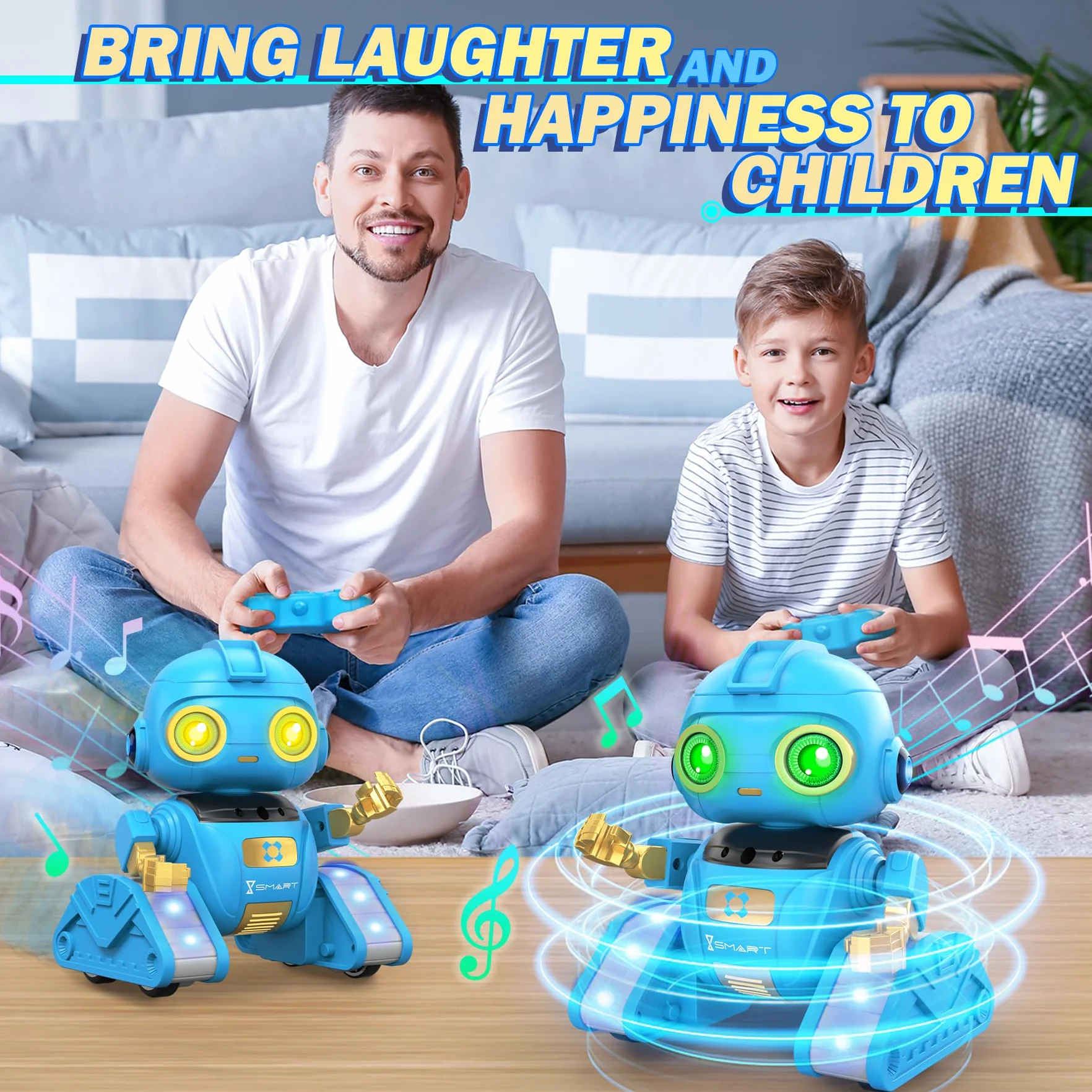 Ophy Robot Niños Juguetes Recargables y Proyectables RC Robot con Ojos LED y Música Juguete RC con Sensor de Gestos para A Partir de 3 4 5 6 7 8 9 10 años Regalo Azul Víspera de Todos los Santos
