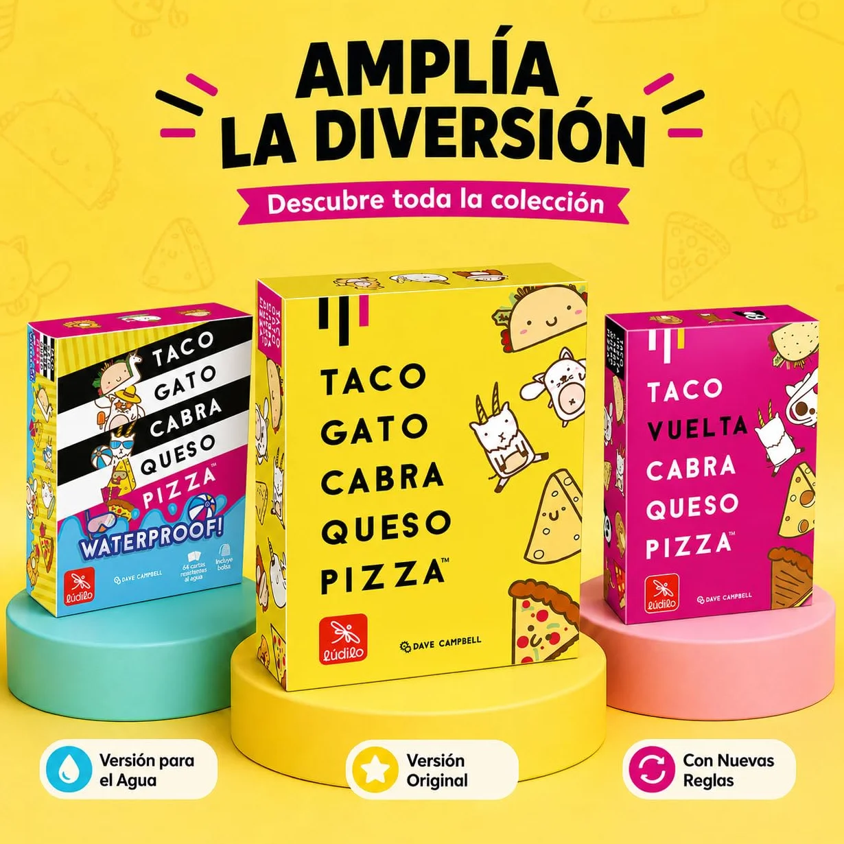 Ludilo Taco Gato Cabra Queso Pizza Juego de Cartas para Niños 8+ Años 3-8 Jugadores 60 Cartas