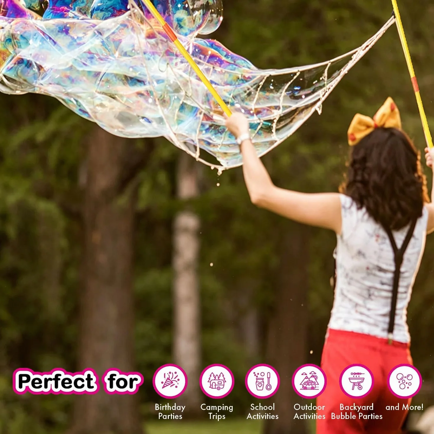 YeahBoom Juego de pompas de jabón gigantes, 2 unidades grandes, diseño telescópico de pompas de jabón, juguetes de burbujas de jabón, fáciles de llevar, para juegos al aire libre, fiestas