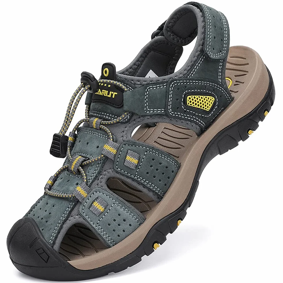 FLARUT Sandalias Deportivas Hombre Senderismo Trekking Cuero Playa