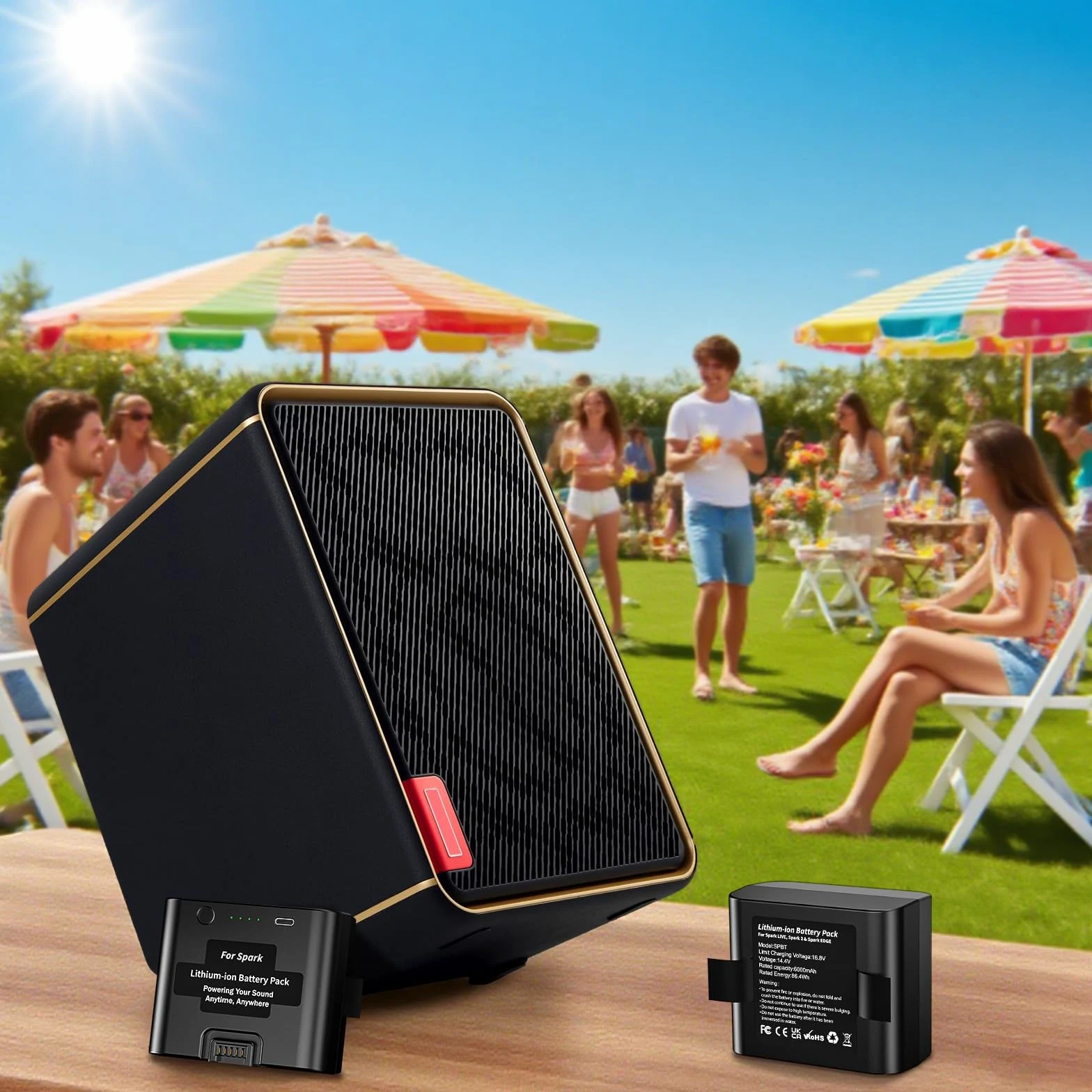 Batería de repuesto de iones de litio de 6000 mAh compatible con Spark Live, Spark 2 y Spark Edge, batería recargable que prolonga el tiempo de fiesta, 86,4 Wh