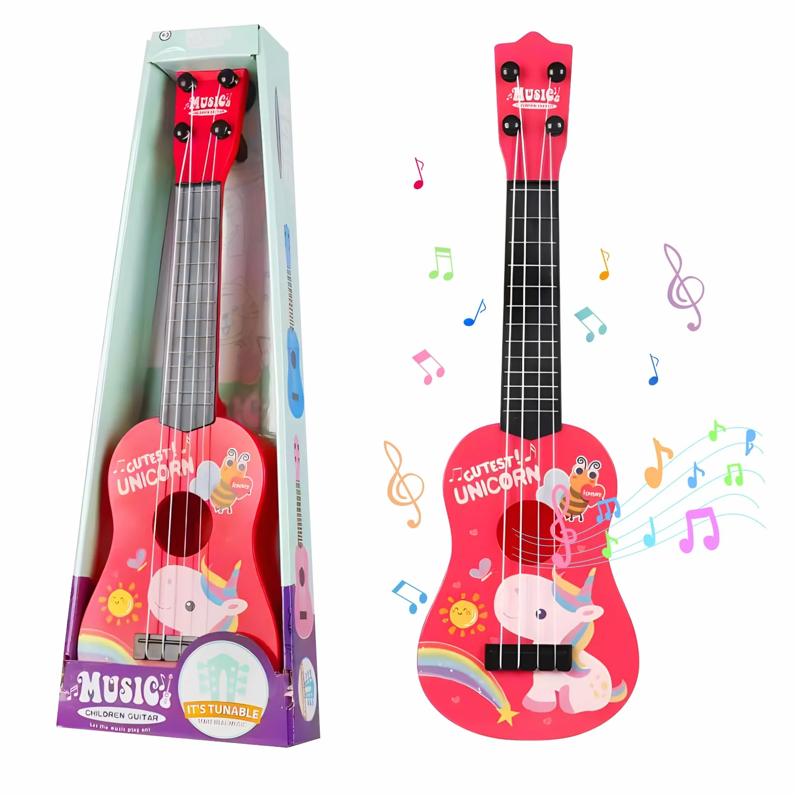 Guitarra de Juguete para Niños - 42cm con 4 Cuerdas Ajustables - Ukelele Música Juguete para Pequeños Principiantes Niñas
