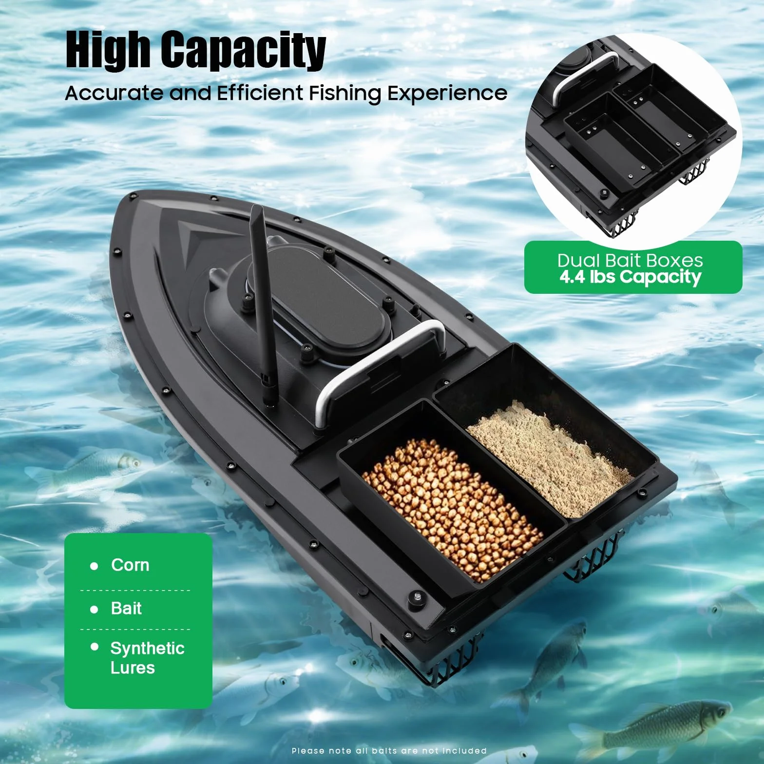 Barco de cebo RC con 2 Hoppers 5200mAh 300M barco arrancador remoto