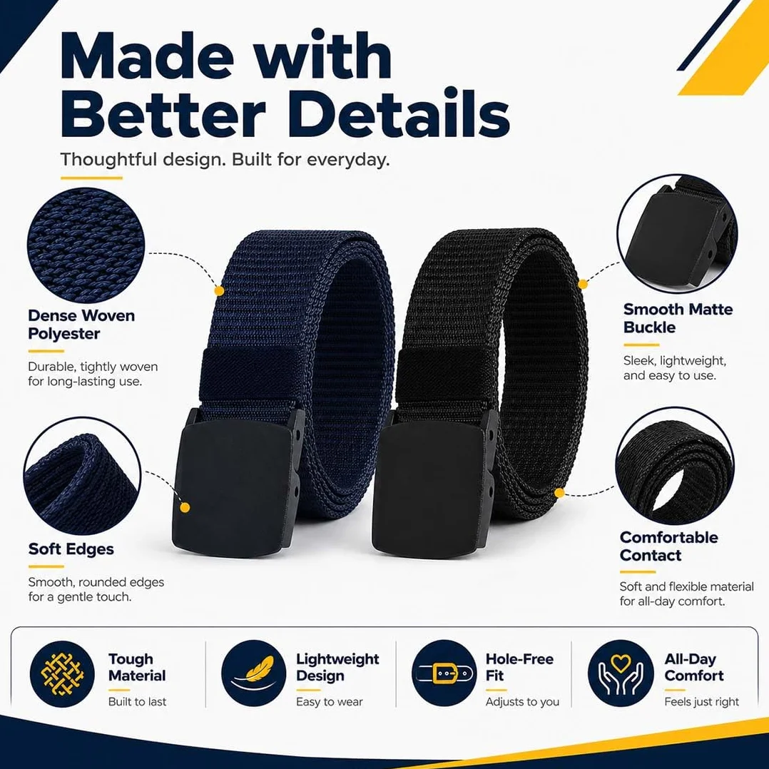 Cinturón Niño Nylon Hebilla Metálica Negro Talla Única Béisbol Golf