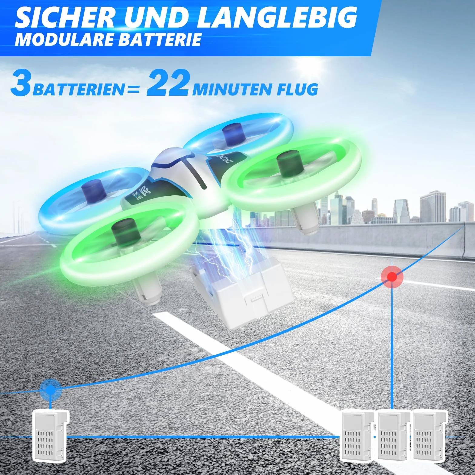 Mini Drone para Niños con Camara 1080P, Drone Quadcopter con Luces, RC Helicopteros con Vuelo Automático,Modo sin Cabeza,3D Flip y 3 Baterías,Quadcopter Regalo para Niños y Principiantes