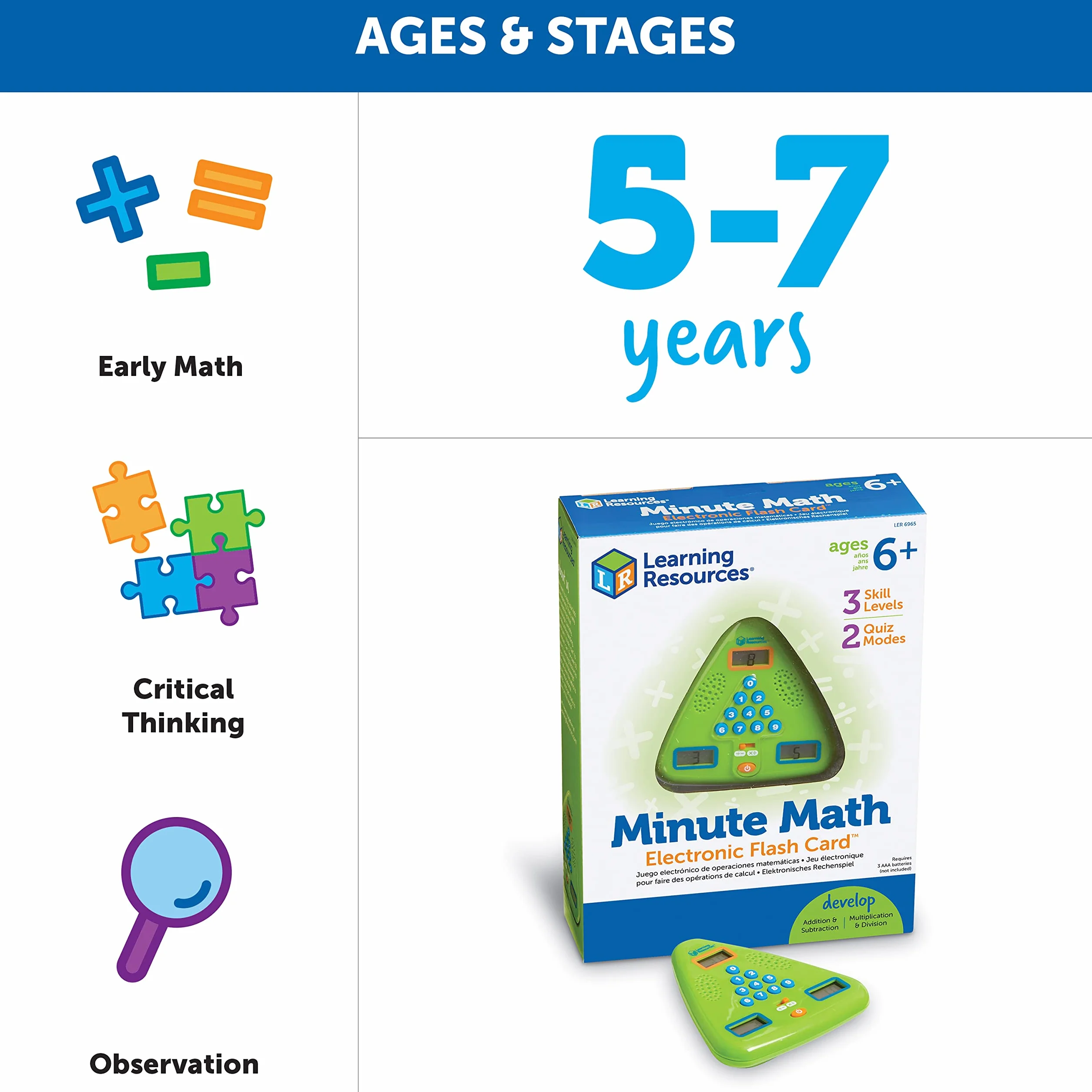 Learning Resources Minute Math, 6–10 Años, Juego Electrónico de Matemáticas, Mejora el Cálculo Mental con Desafíos Flash