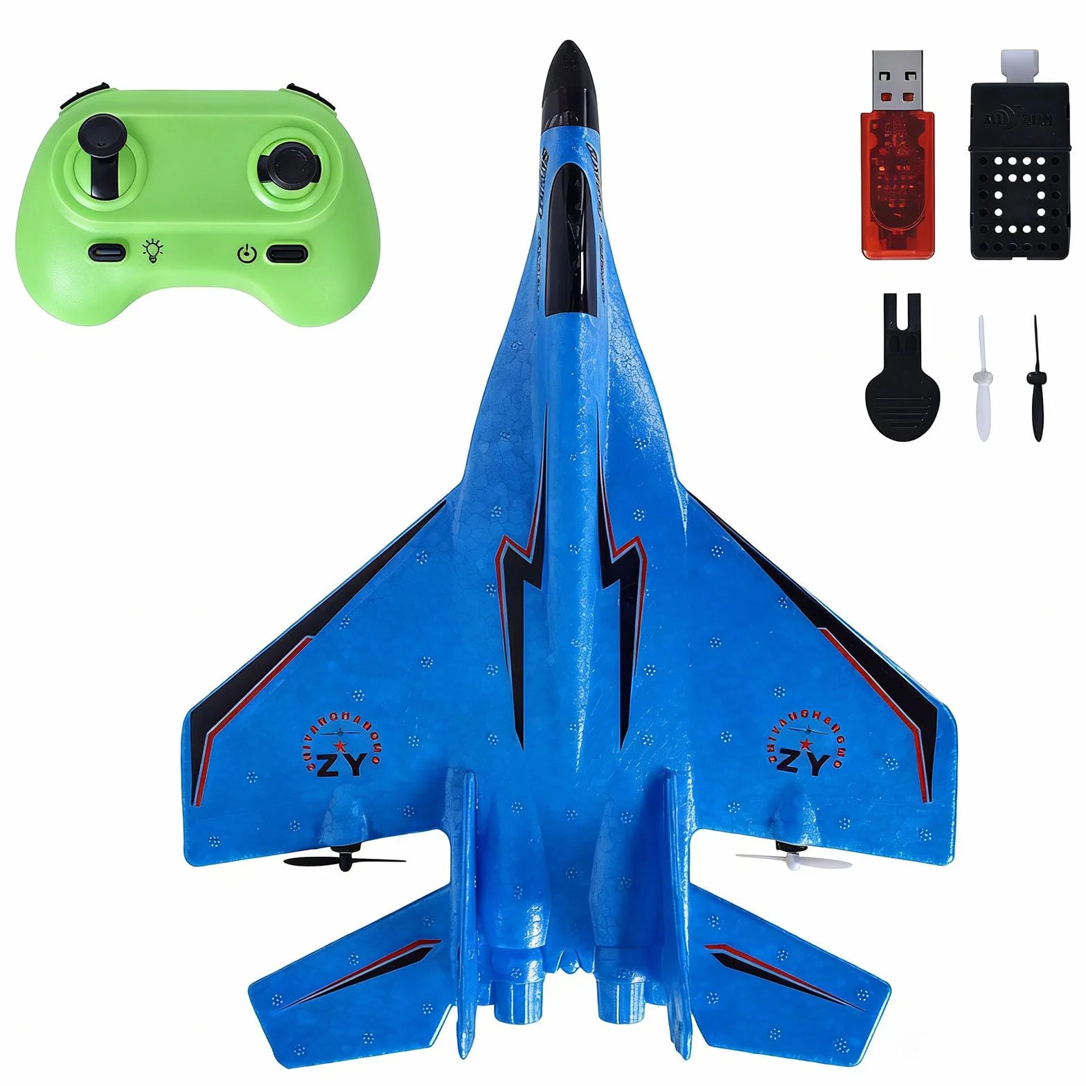 Avión RC de 2 Canales, 2,4 GHz Avión Teledirigido con Carga USB, Iluminación Fría, Planeador Volante a Distancia, Fácil de Volar para Niños y Principiantes