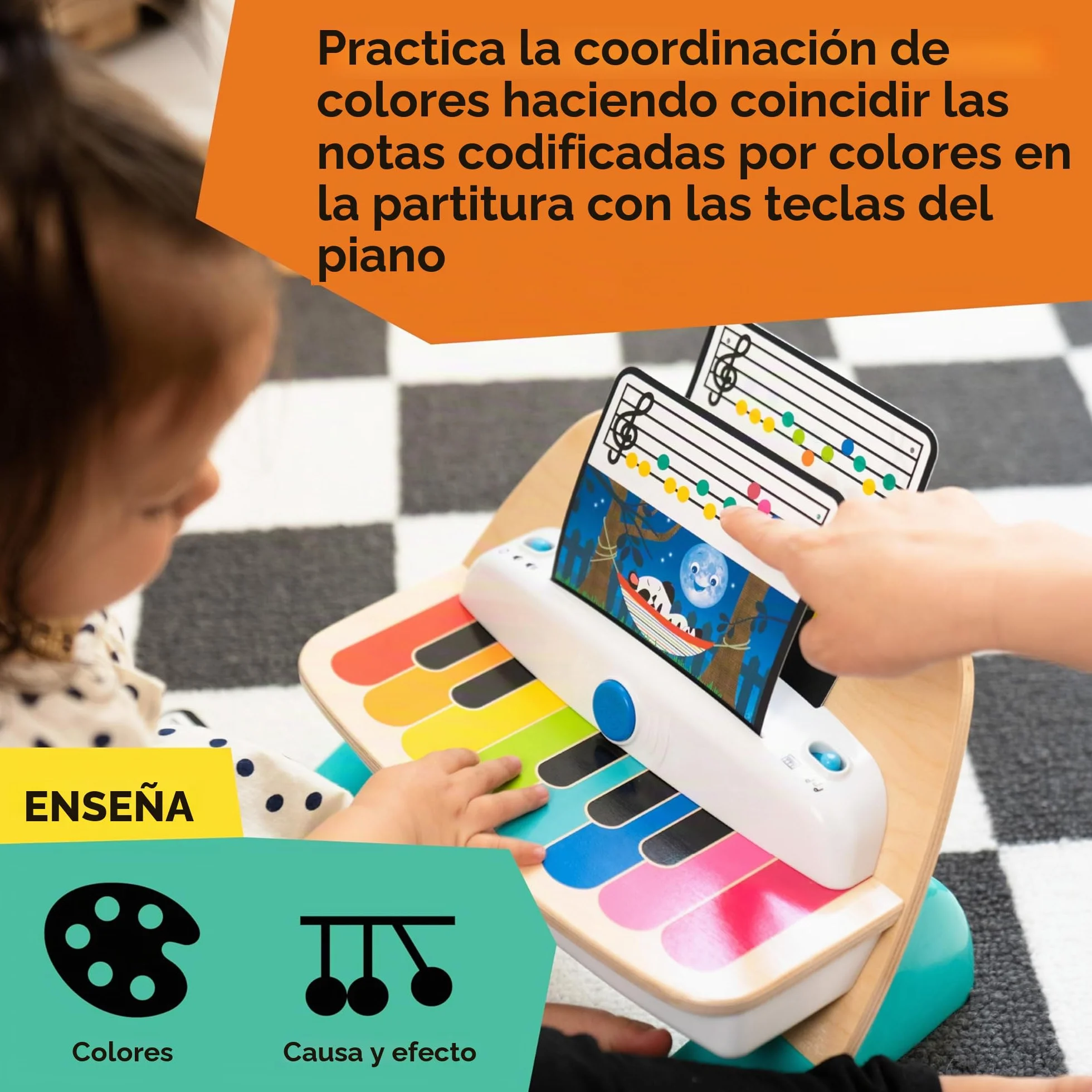 Baby Einstein, Hape, Piano Magic Touch, Juguete Musical de Madera, Incluye 3 partituras y 6 Canciones, Volumen Ajustable, a Partir de 6 Meses, Be Piano, 1 Unidad (Paquete de 1)