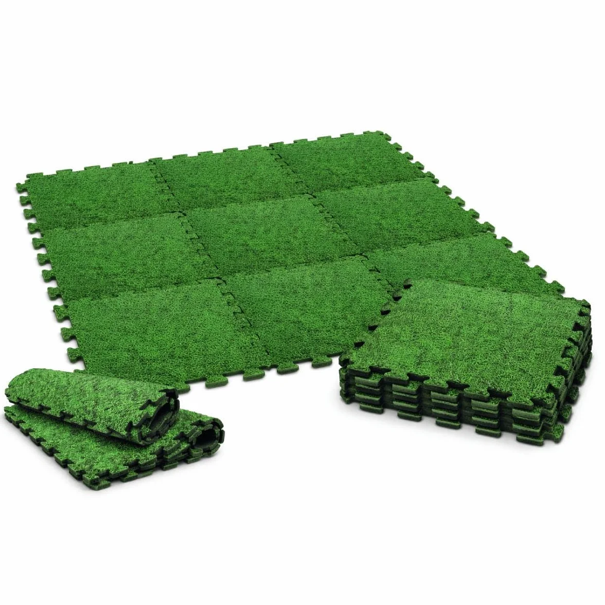 Baldosas de Foam para Piscina 50 x 50 cm – Set de 8 Piezas Tipo Puzzle – Base Exterior Extra Gruesa y Suave para Piscina, Piscina Infantil, Zona de Juegos & terraza – Efecto césped