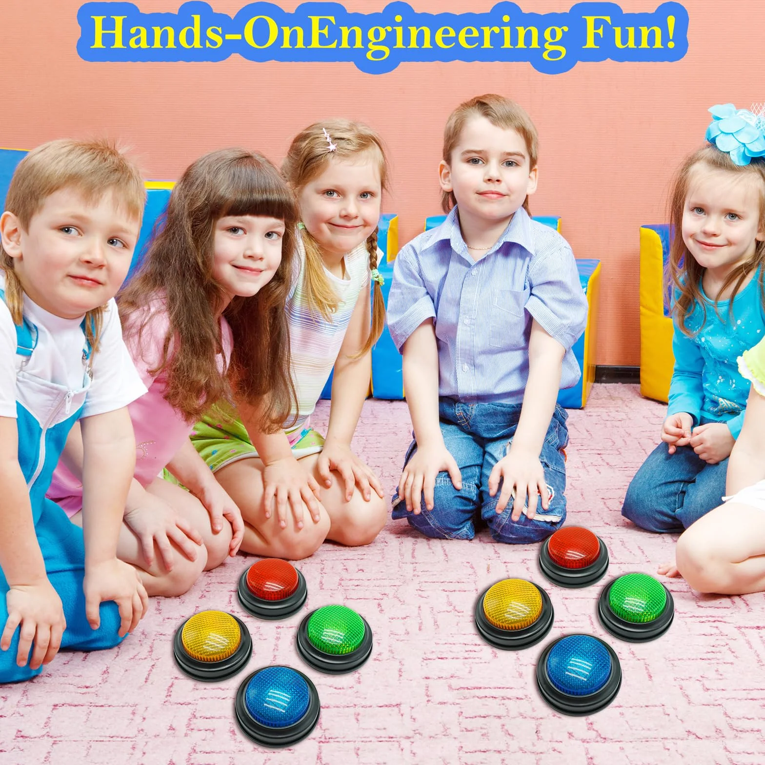 Gelabur Juego de 4 zumbadores para juegos de trivia, zumbadores de respuesta para aula, zumbador de peligro de peleas familiares, zumbadores de juego con luces y sonido para aula, botones de zumbador