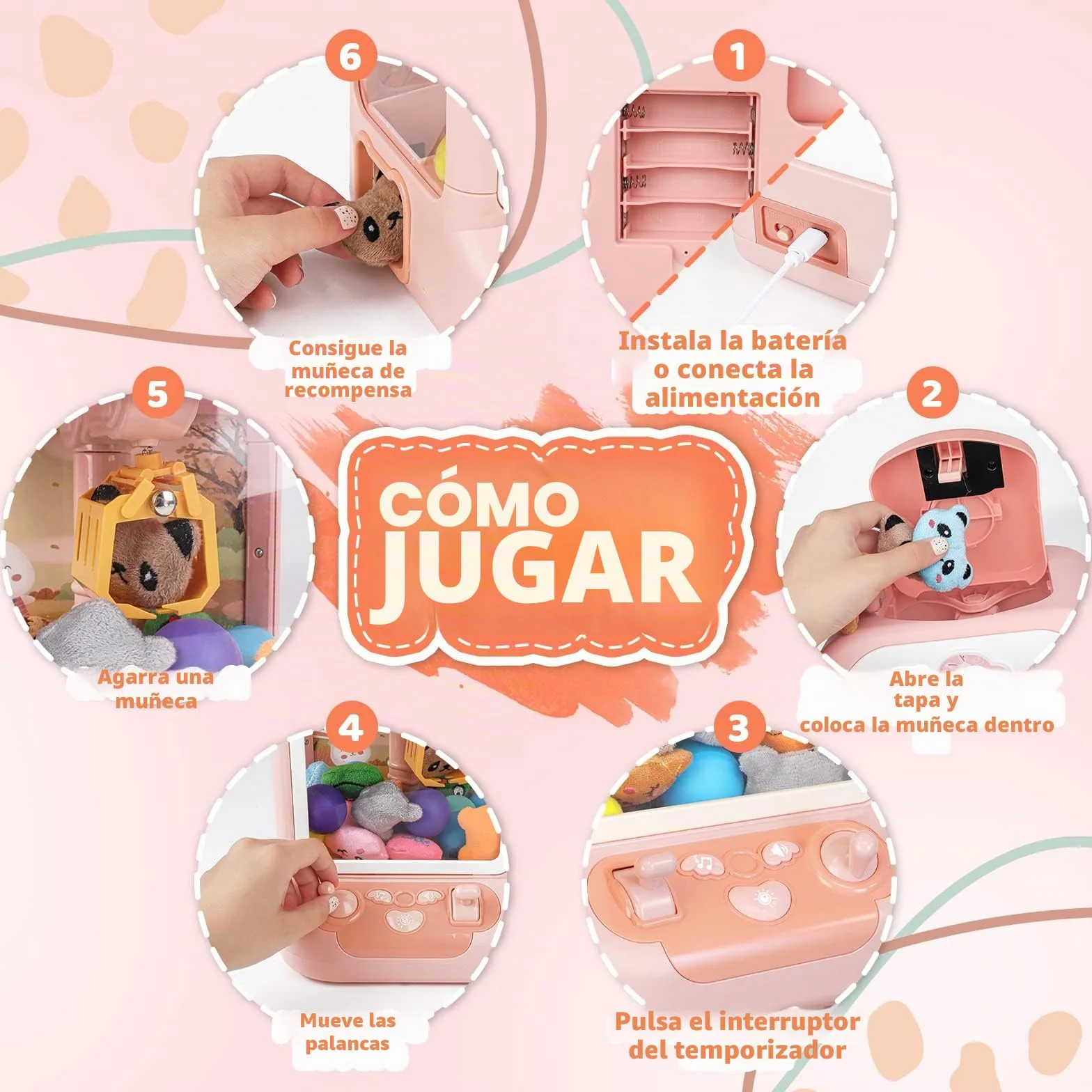 deAO Máquina de Garras Juguete con Música, Incluidy 20 Peluches, 10 Gashapones, Mini Máquina de Garras Buen Regalo para Cumpleaños, Navidad, Fiestas, Juego de Fiesta