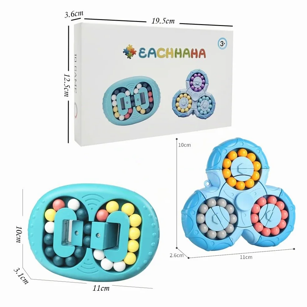 Set 2 en 1 Magic Bean - Juego de Habilidad-IQ Game-Magic Cube- Aliviar el estrés y Reducir la ansiedad Regalos navideños para Adultos y niños (Azul+Azul)