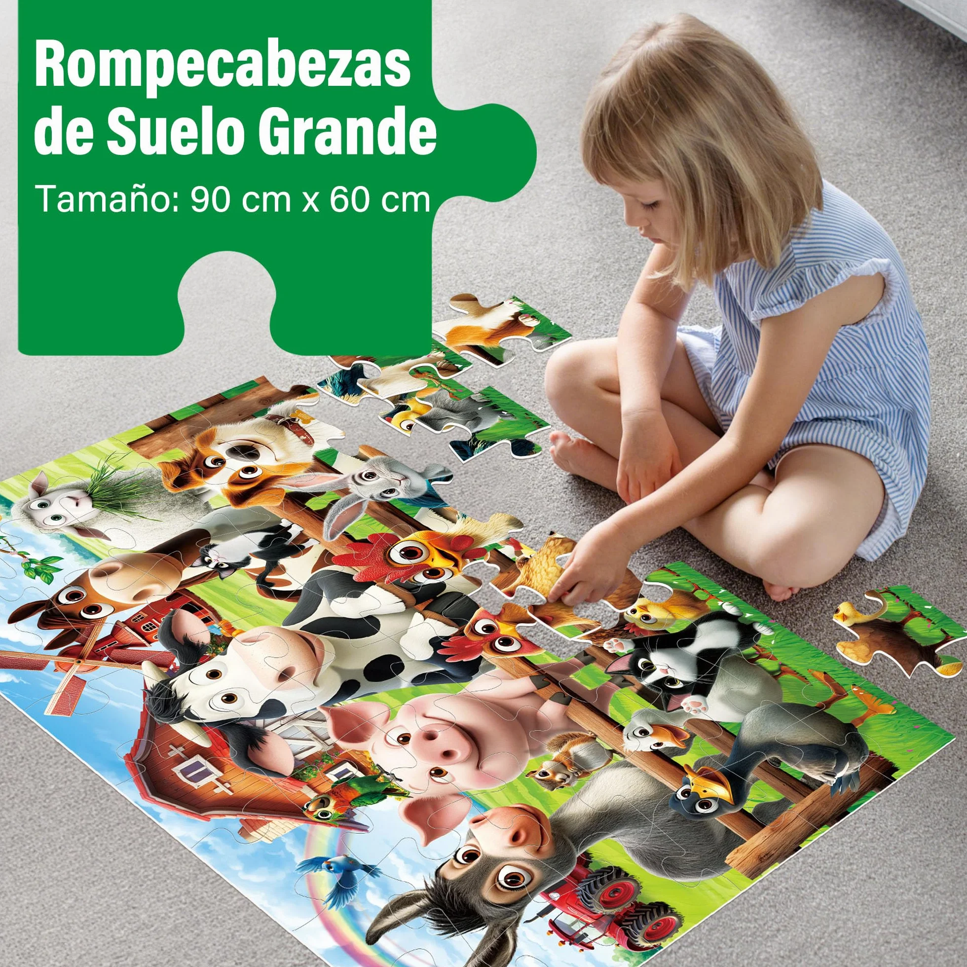 BenBen Puzzle Niños 3 Años de 48 Piezas, Puzzle de Suelo Grande a Partir de 3, 4 y 5 Años, XXL 90 x 60 cm, Regalo para Niñas, Infantil (Animales)